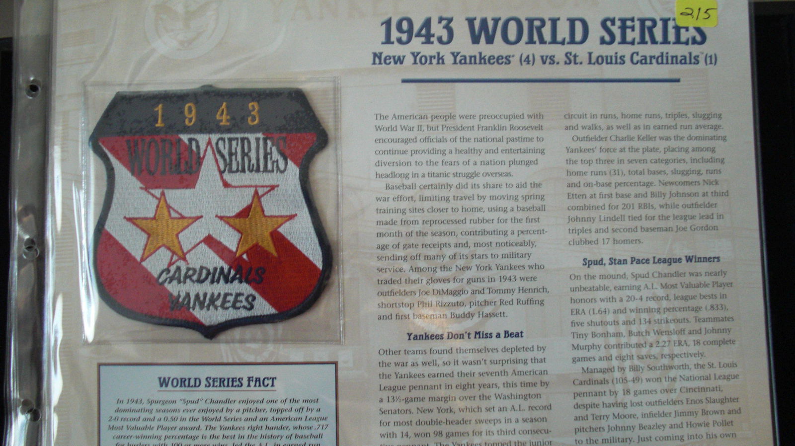 vintage baseball patch 1943 world series (1 of 1)