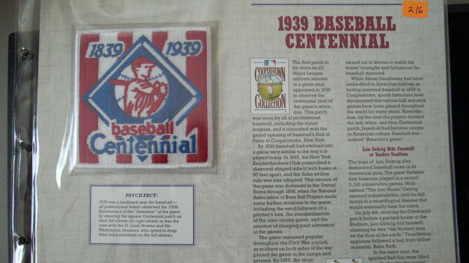vintage baseball patch 1939 baseball centennial (1 of 1)
