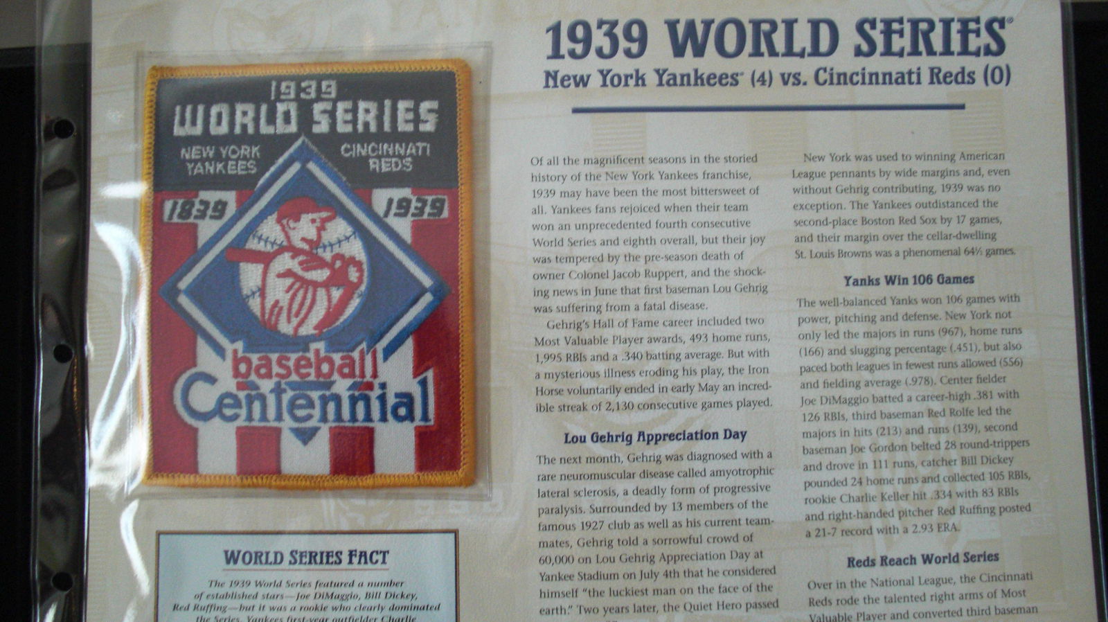 vintage baseball patch 1939 world series (1 of 1)