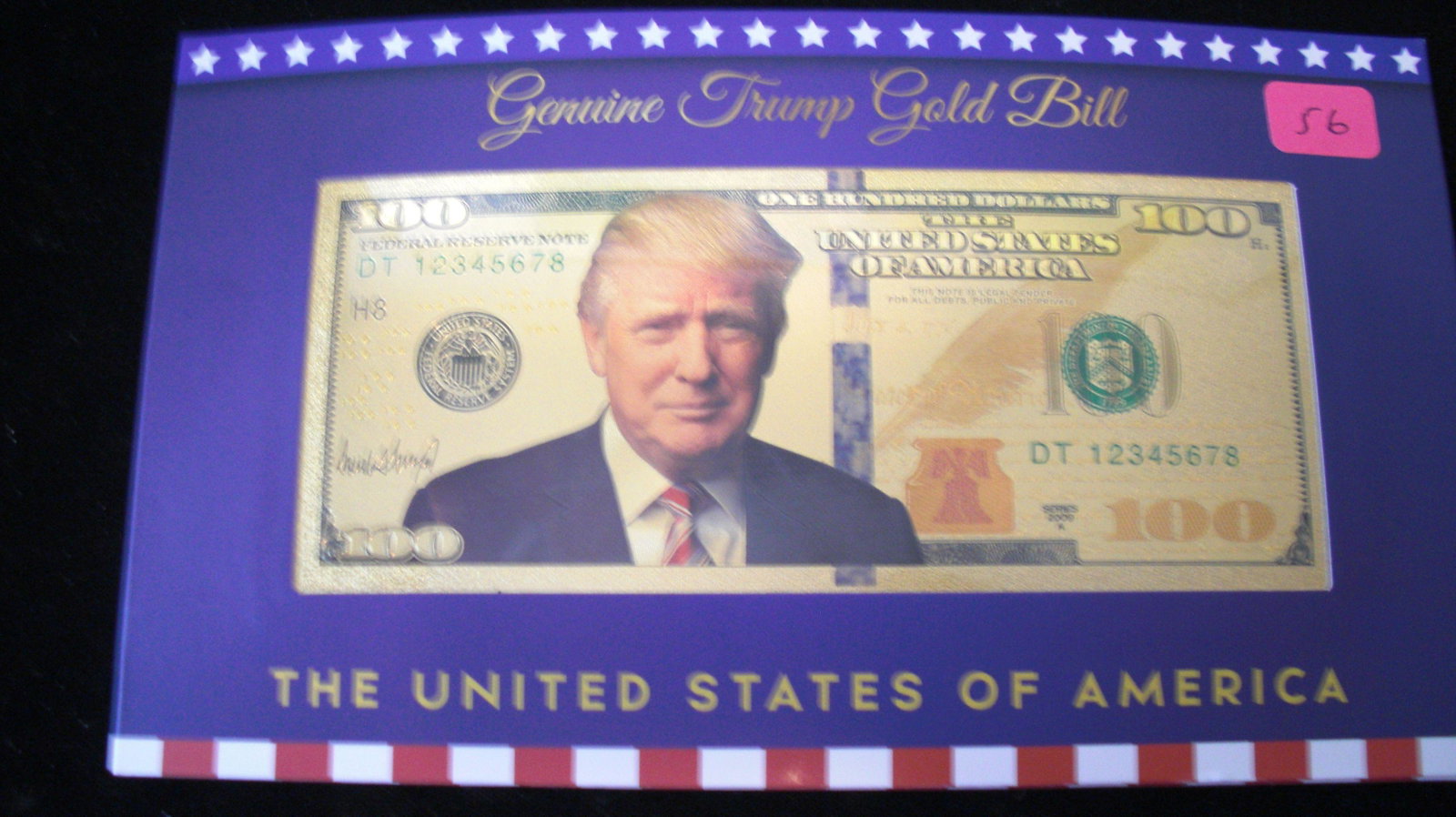 novelty gold $100 donald trump note: on nice card