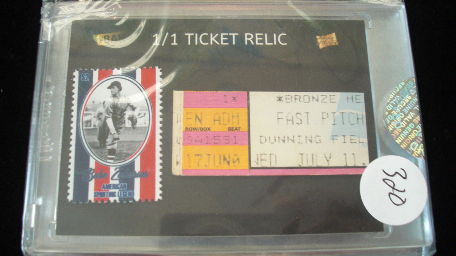 the bar 1/1 babe zaharias ticket relic: authentic in hard plastic case