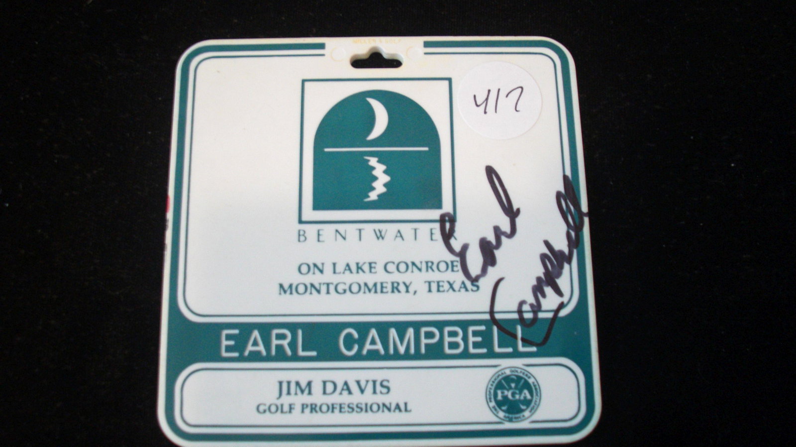 earl campbell golf tag bag with signature: golf bag tag