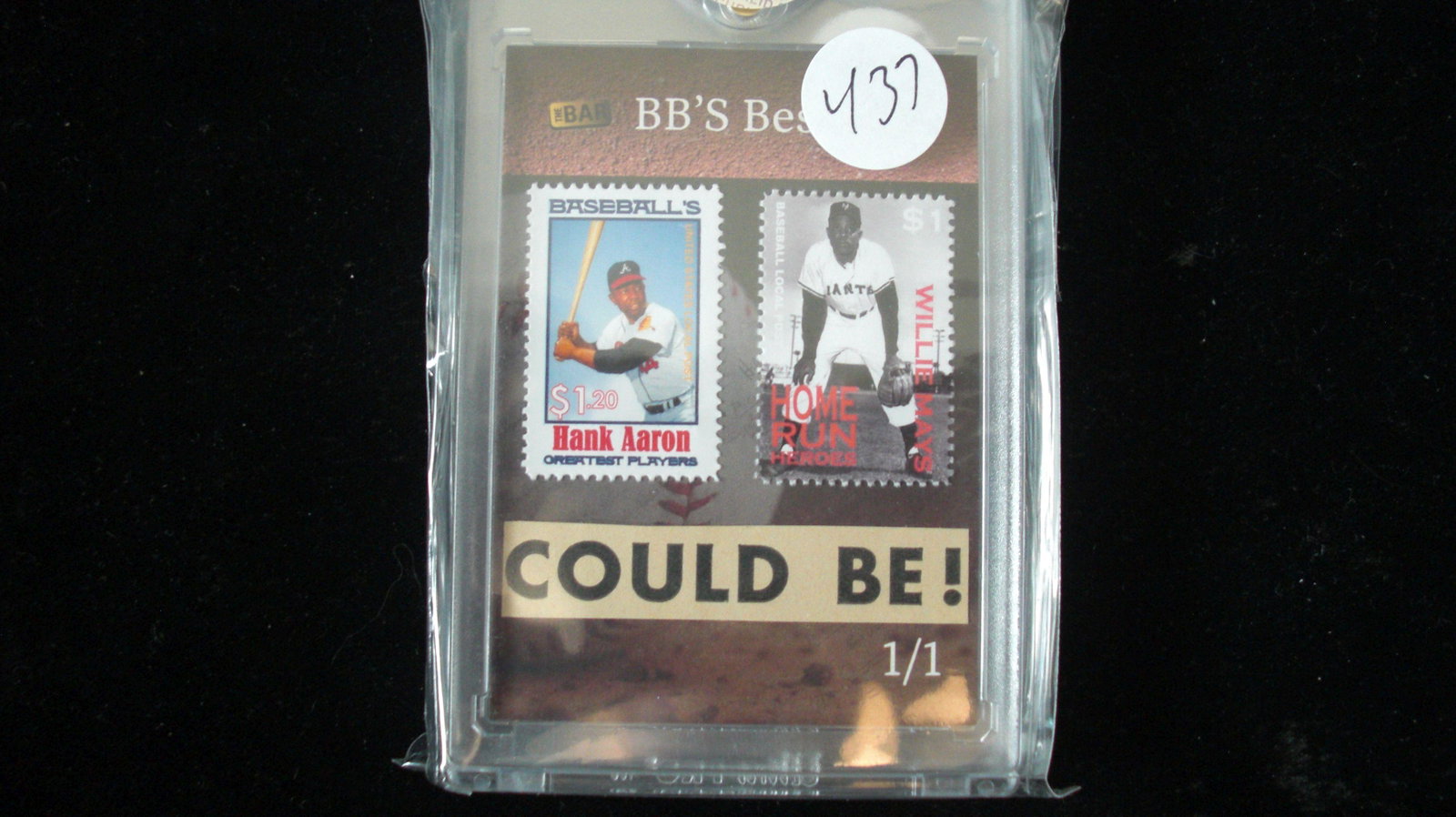the bar 1/1 hank aaron stamps and magazine relics: in hard plastic case