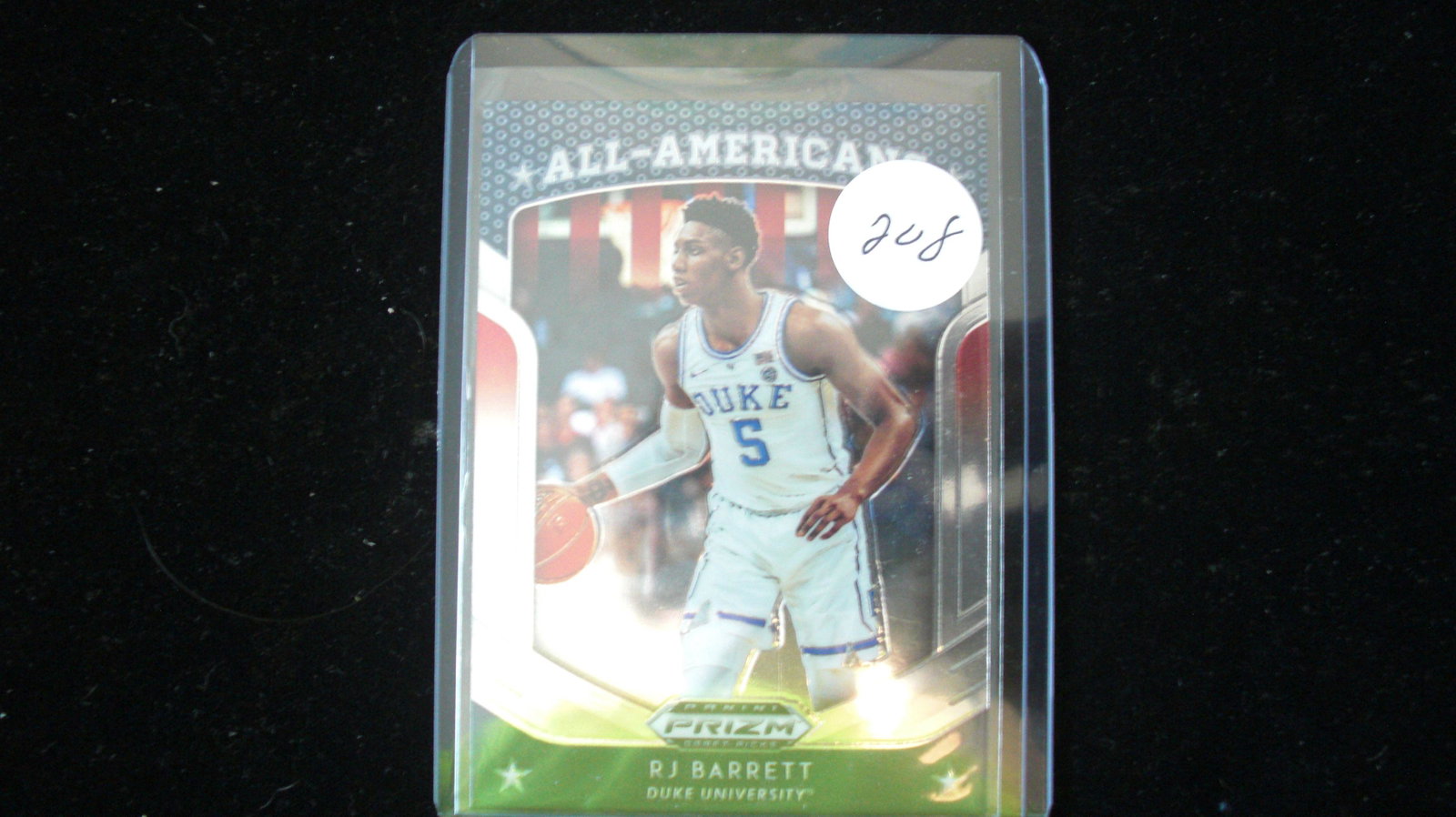 rj barrett all american prizm no.62: in top loader