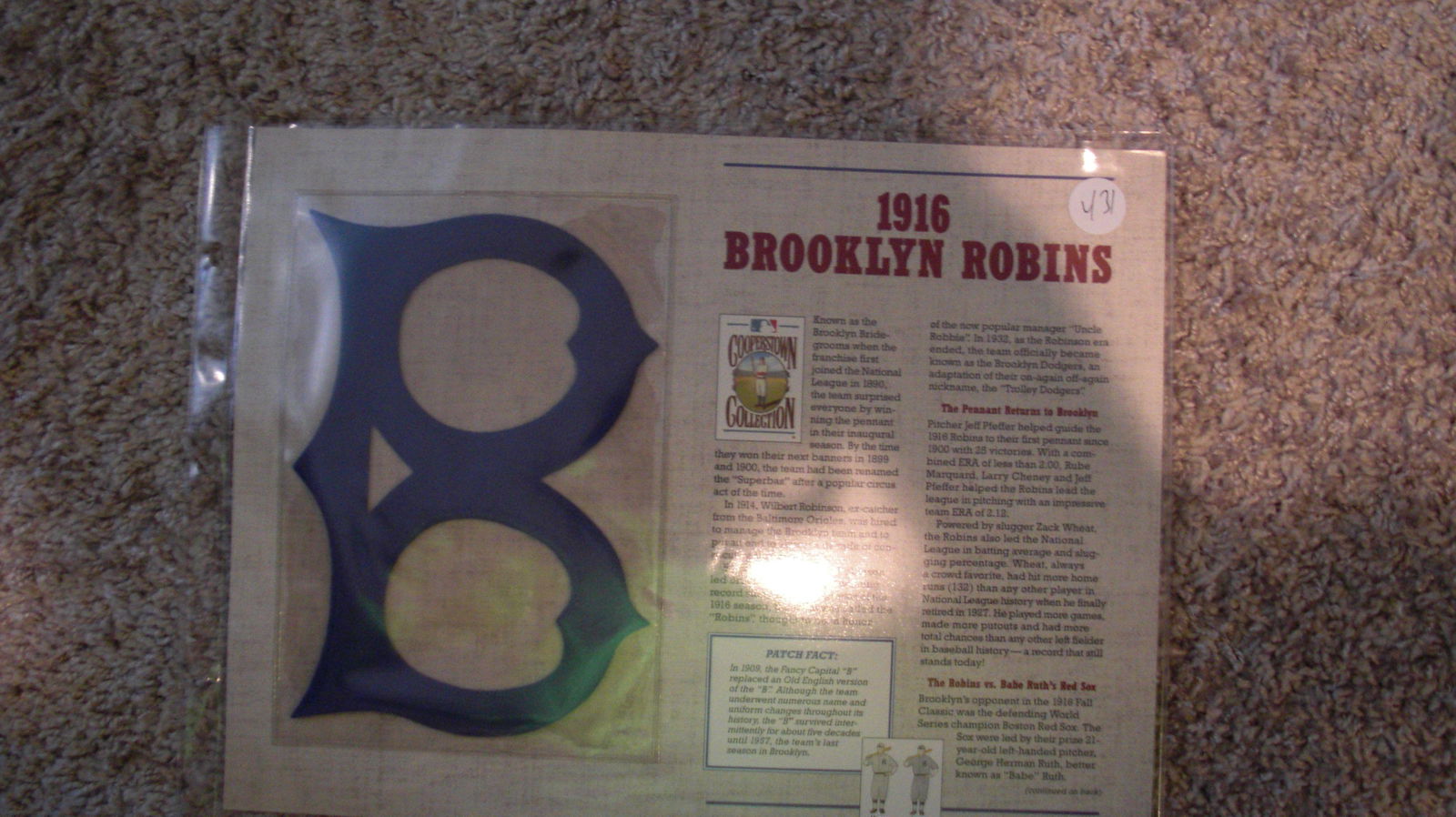 1916 brooklyn robins patch on nice card (1 of 1)