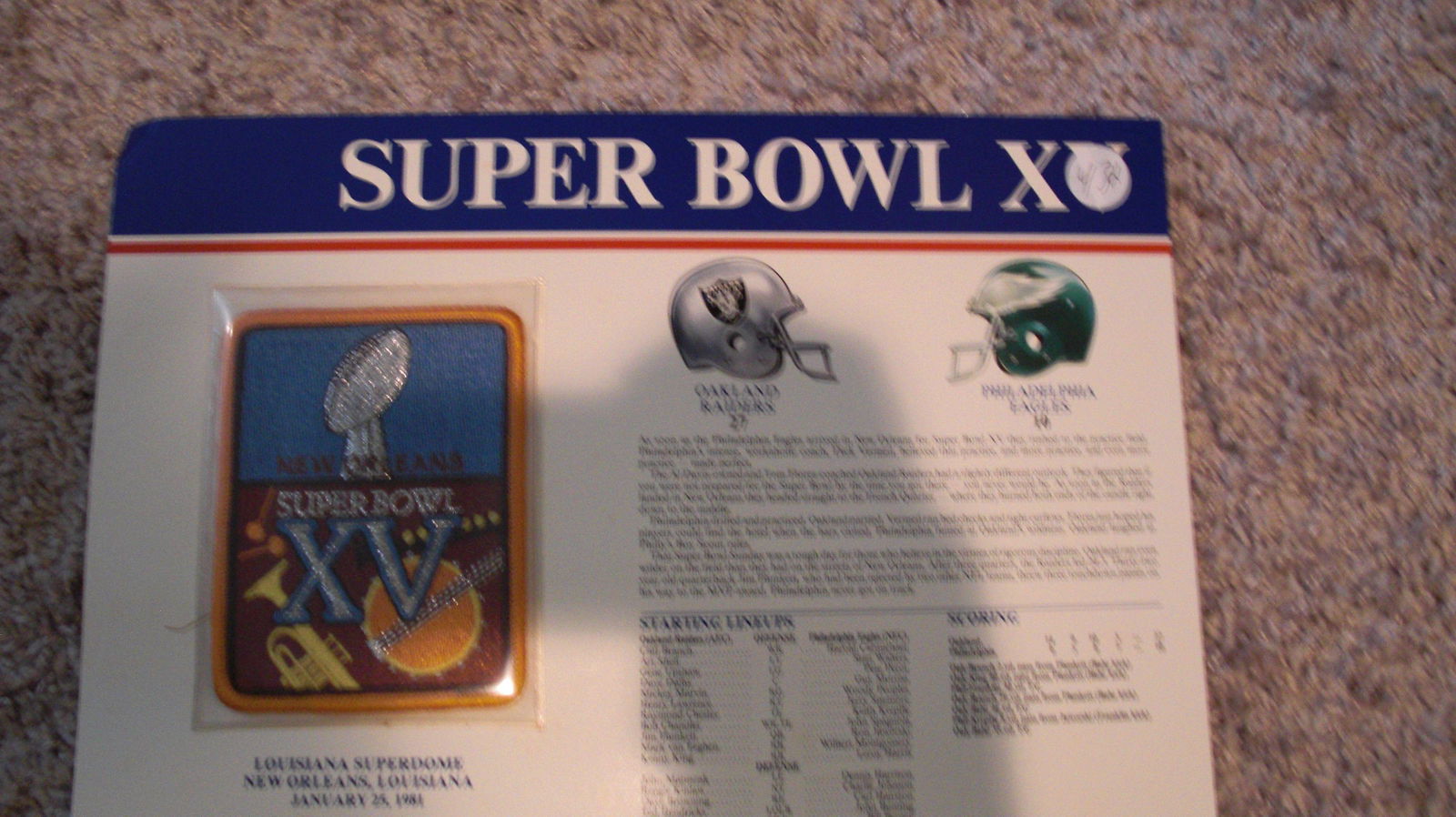 super bowl xv patch on card (1 of 1)
