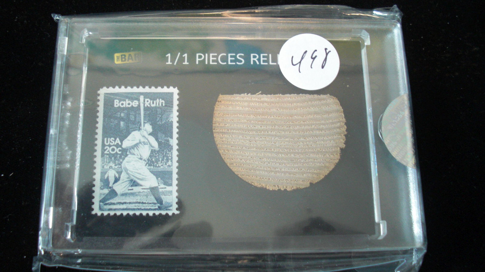 the bar 1/1 stamp and bat relic babe ruth: in hard plastic case
