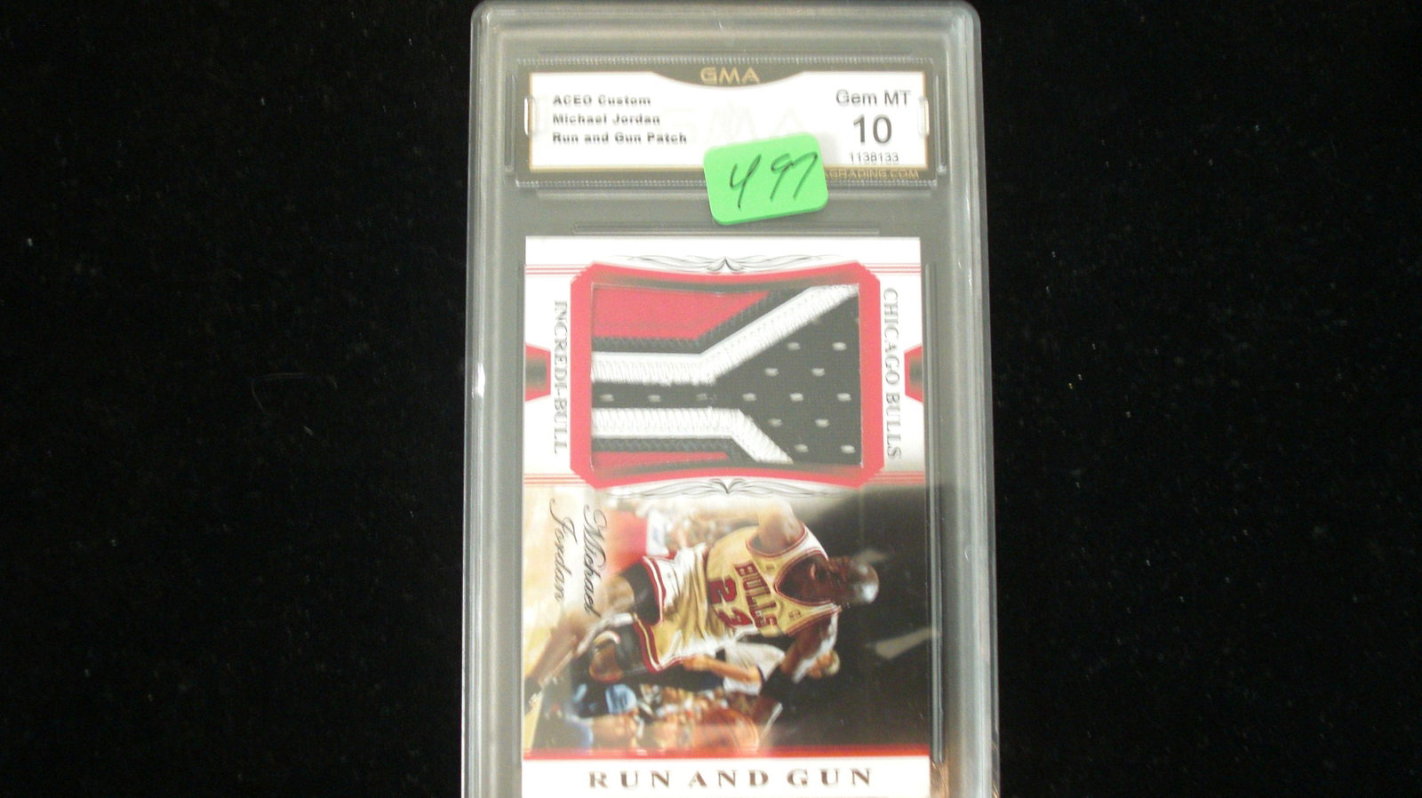 gma graded michael jordan jersey patch mint 10: run and gun