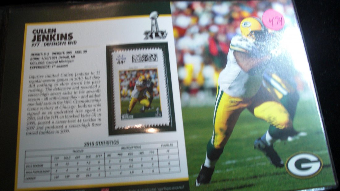 cullen jenkins stamp on infromational page: green bay packers