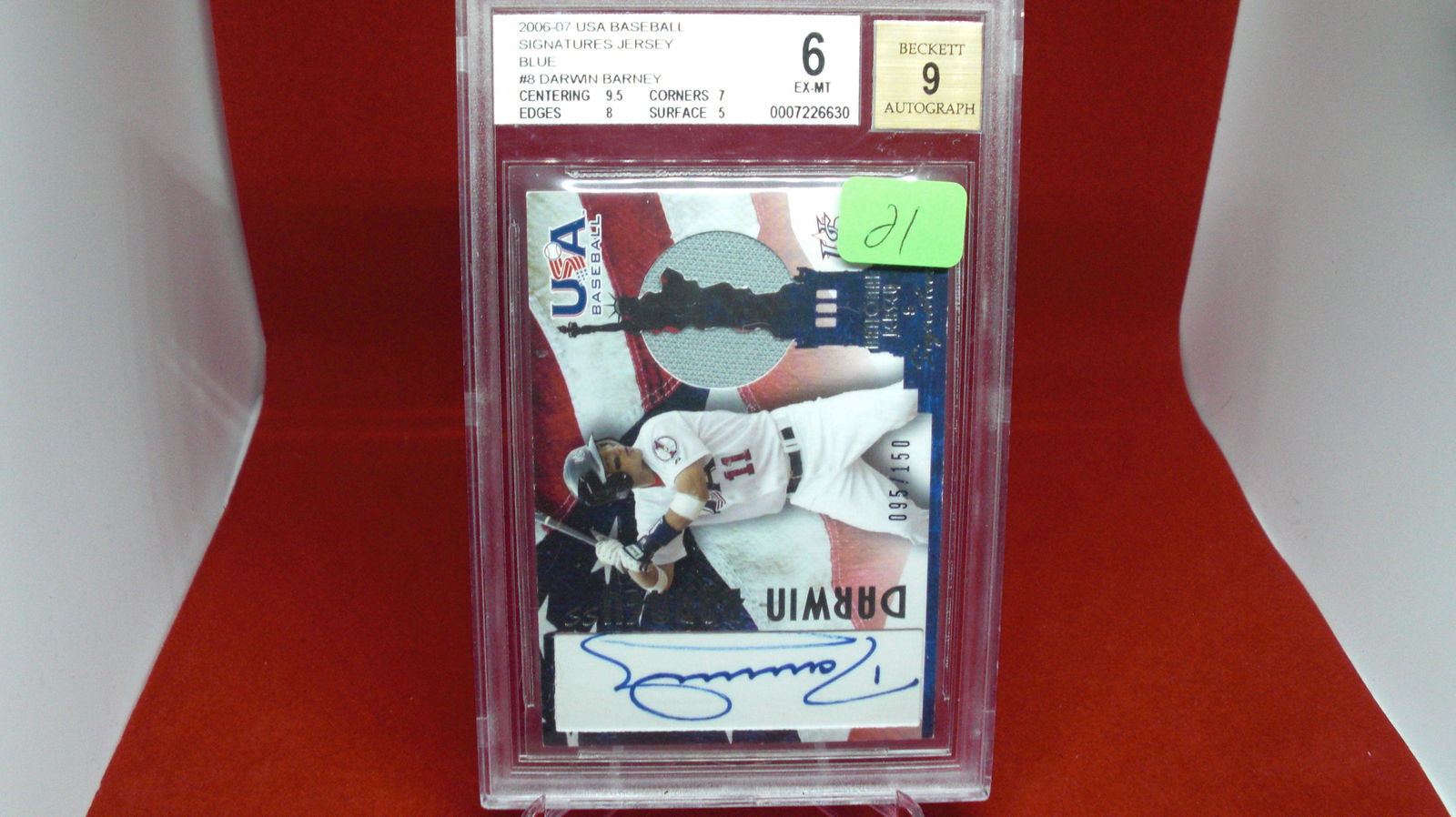 beckett graded darwin barney mint 6 autograph/jersey (1 of 1)