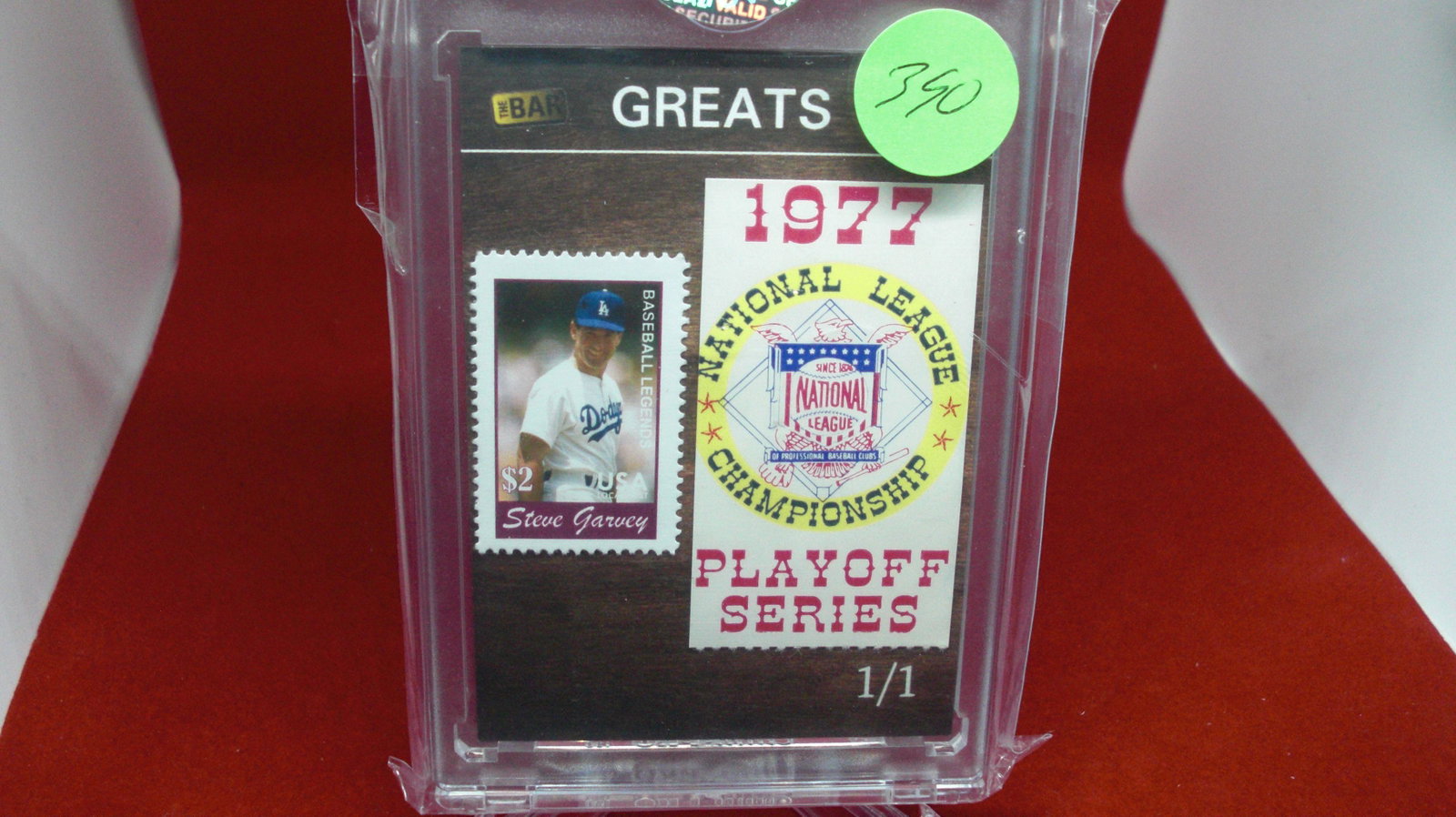 the bar 1/1 steve garvey stamp and ticket: in hard plastic case