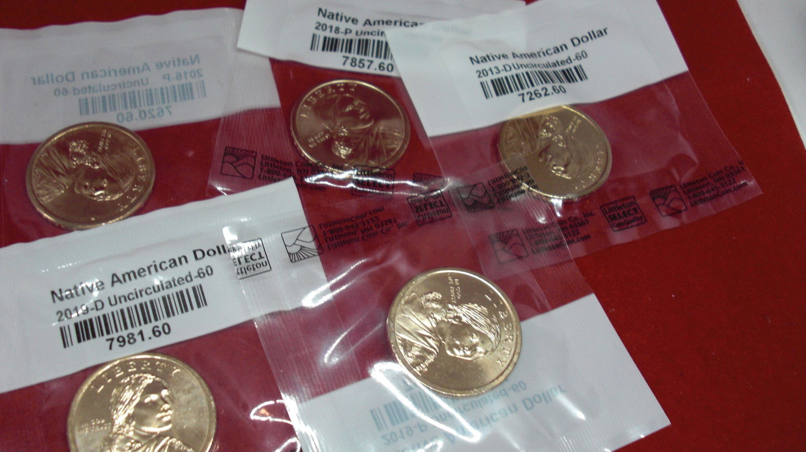 lot of 5 native american dollars: nice