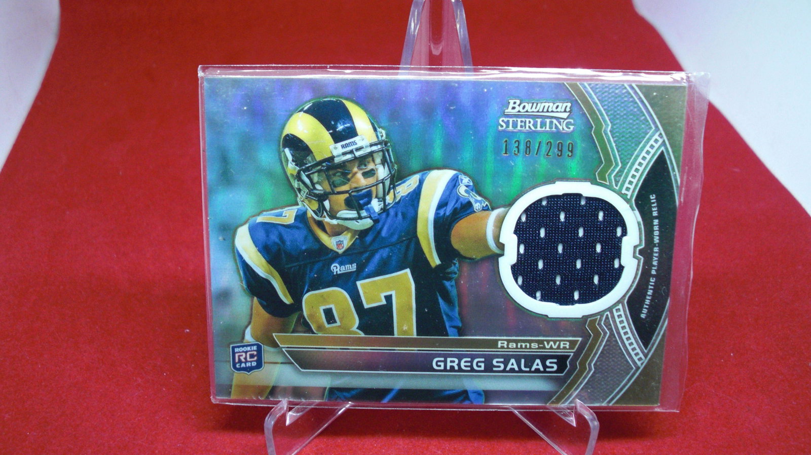greg sales jersey rookie #138/299: bowman sterling