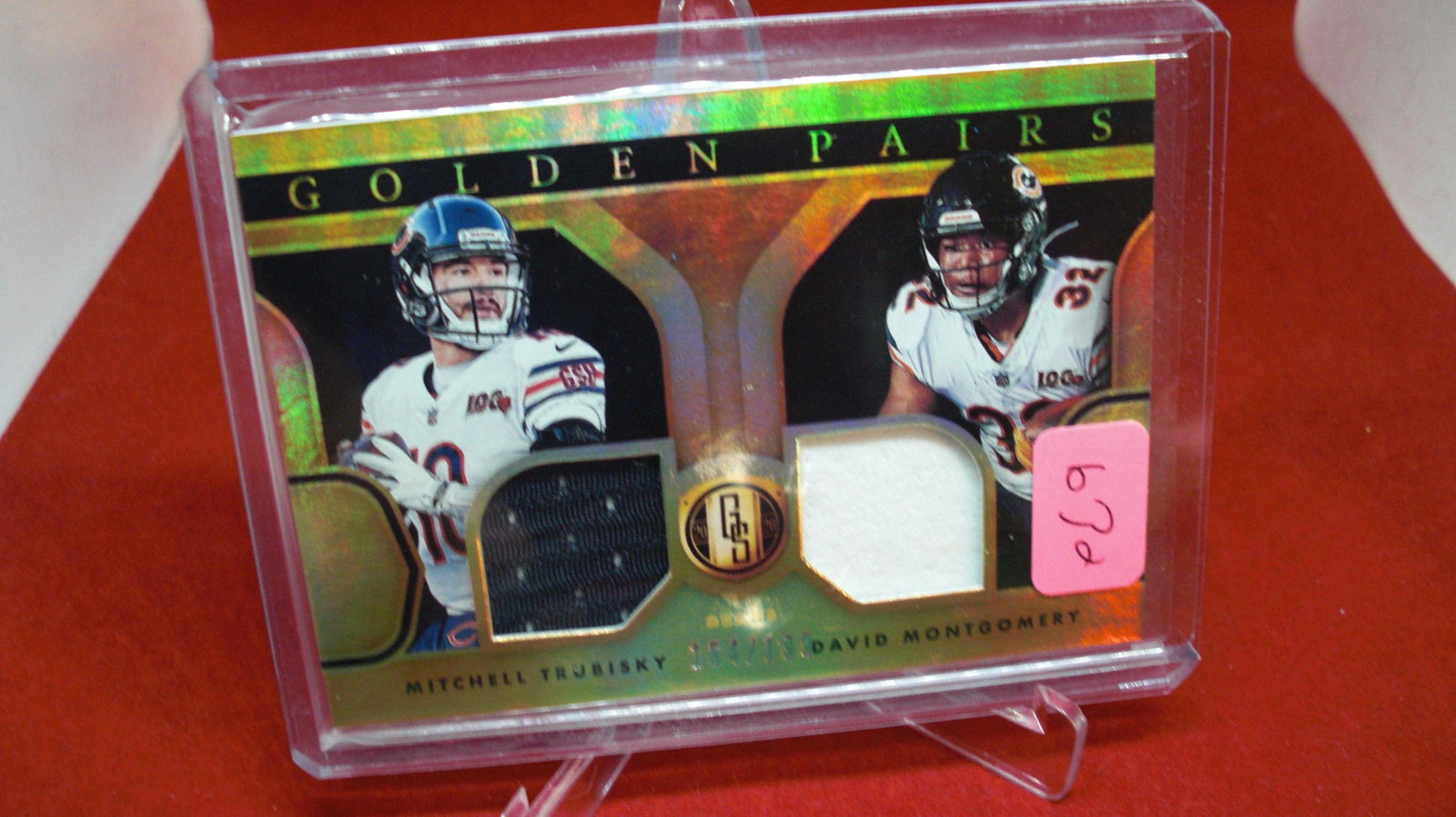 mitchell trubisky/david montgomery jersey #164/199: in top loader