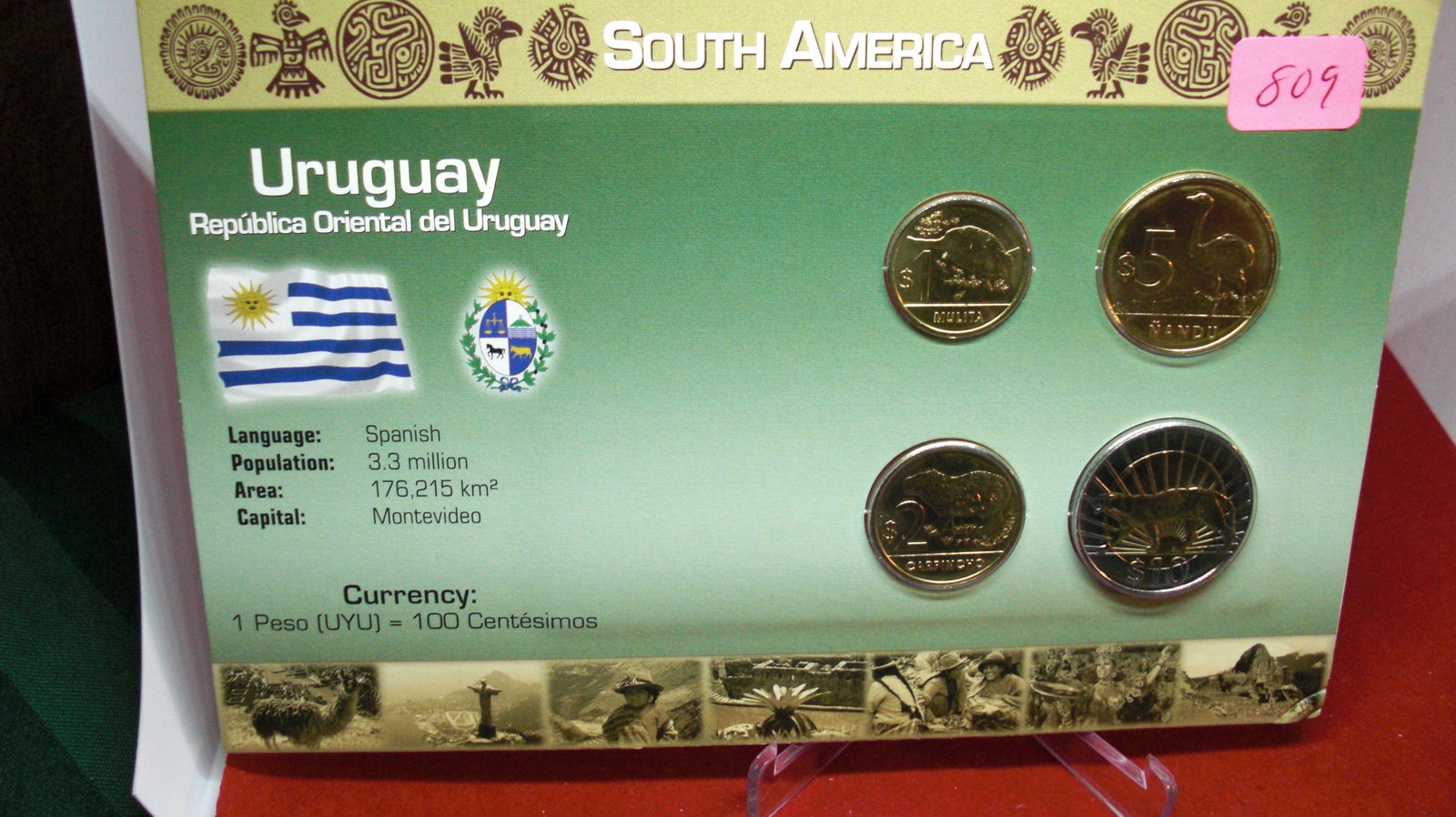 south america uruguay coins on card: in nice holder