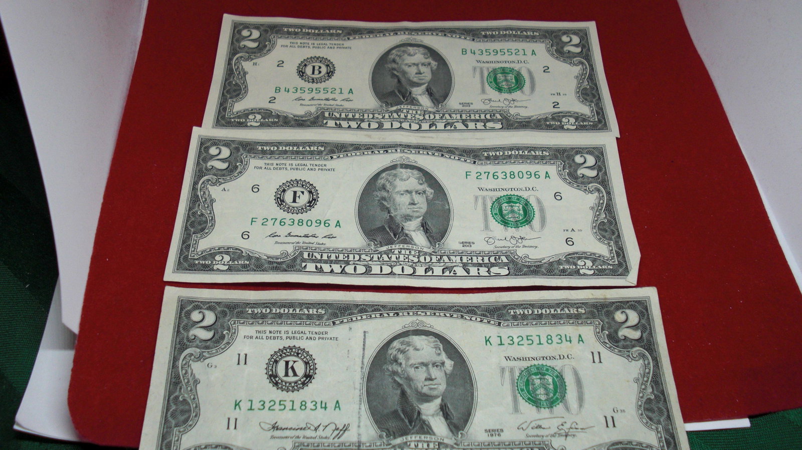 lot of 3 $2 bills: rare find