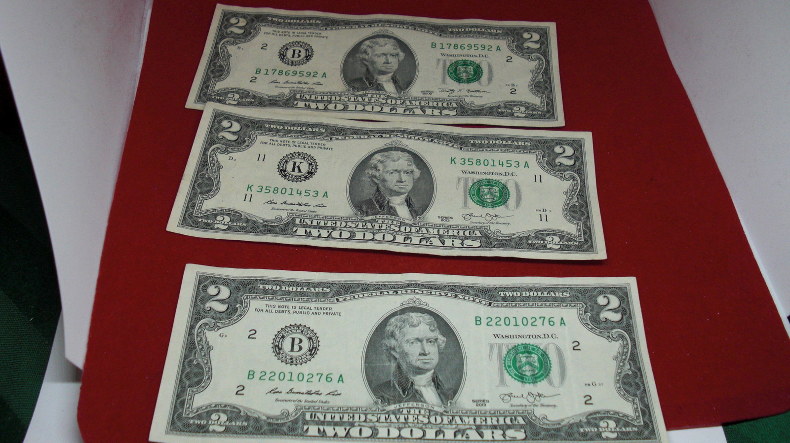 lot of 3 $2 bills: rare find