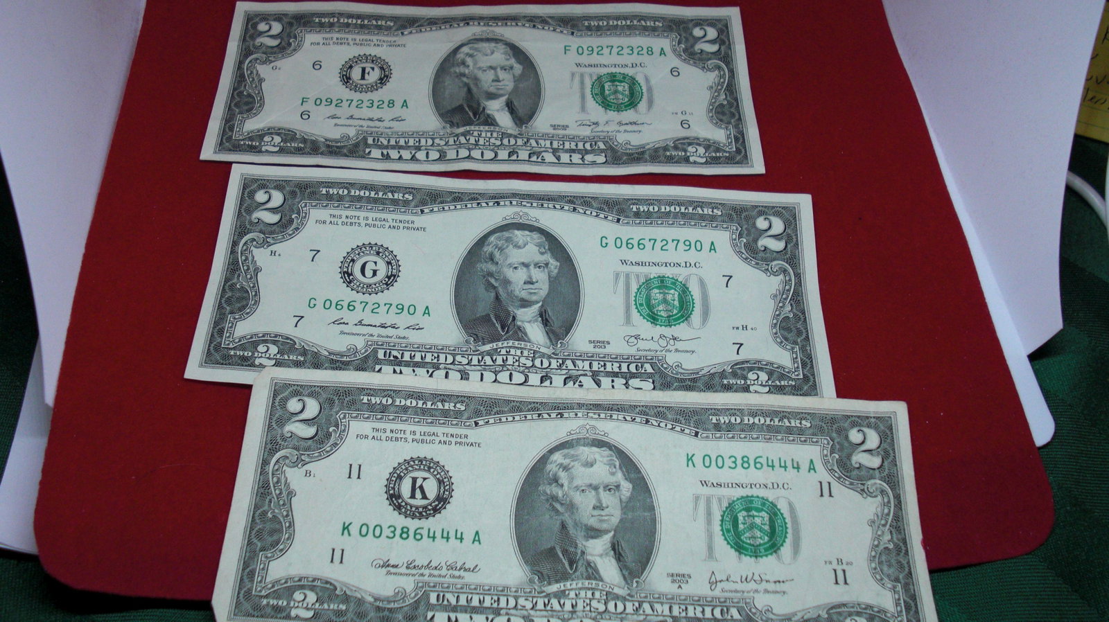 lot of 3 $2 bills: rare find