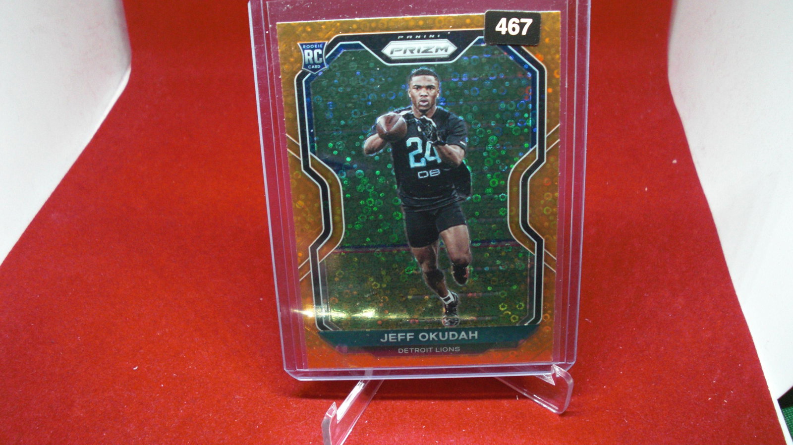 jeff okudah orange rookie prizm: in top loader