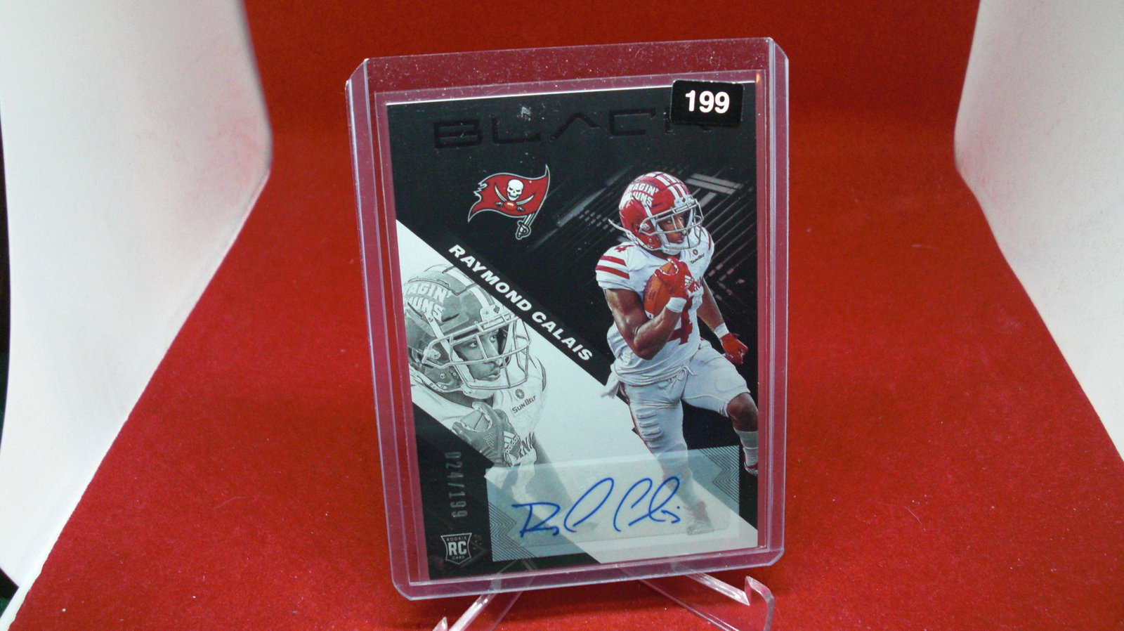 raymond calais black signature rookie #024/199: in top loader