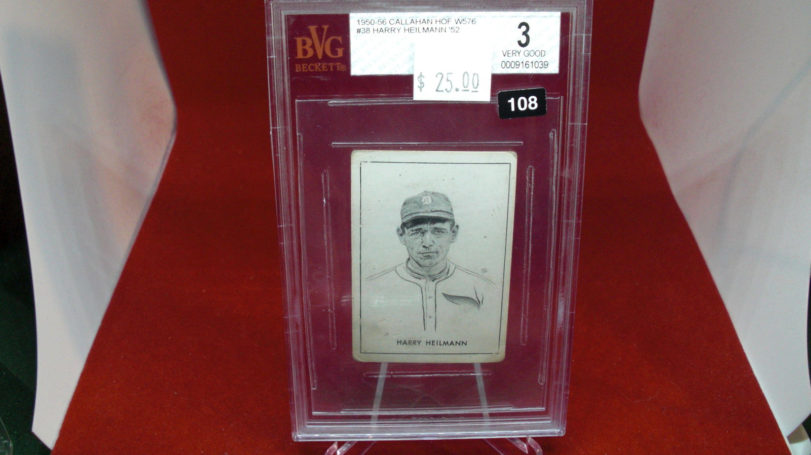 beckett gradd 1952 harry heilmann mint 3: nice graded card