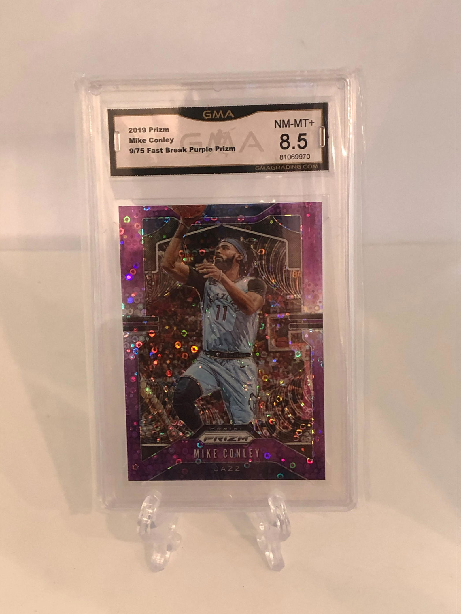 Mike Conley Fast Break Purple Prizm GMA 8.5: GMA Graded Basketball Card