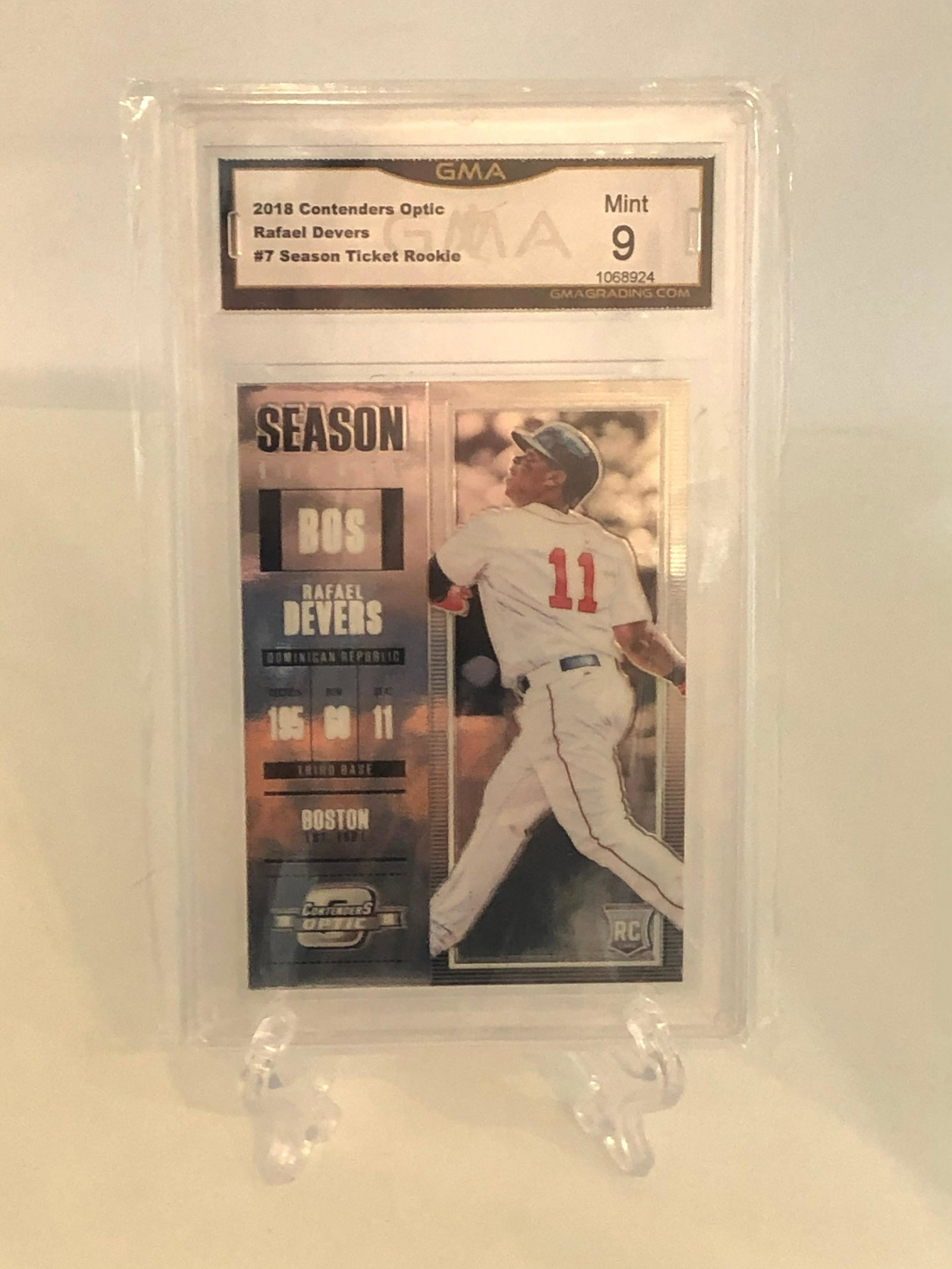 Rafael Devers Season Ticket Rookie GMA 9: GMA Graded Baseball Card