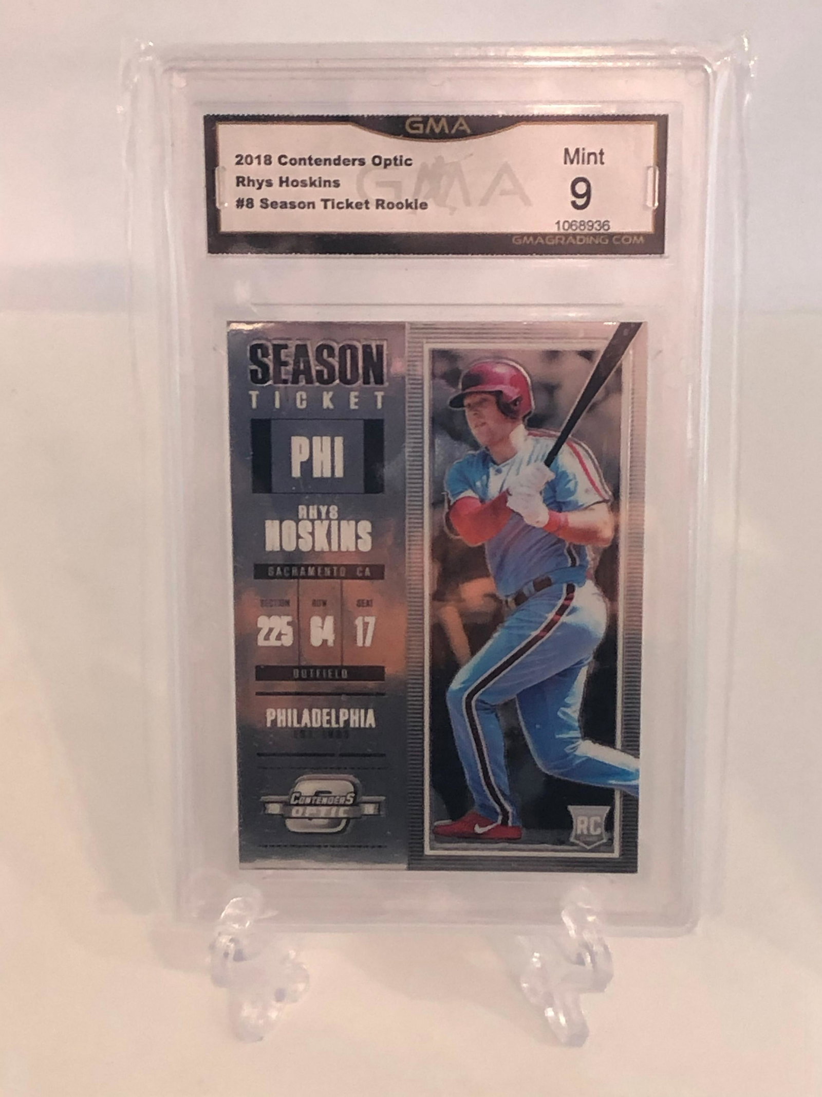 Rhys Hoskins Season Ticket Rookie GMA 9: GMA Graded Baseball Card