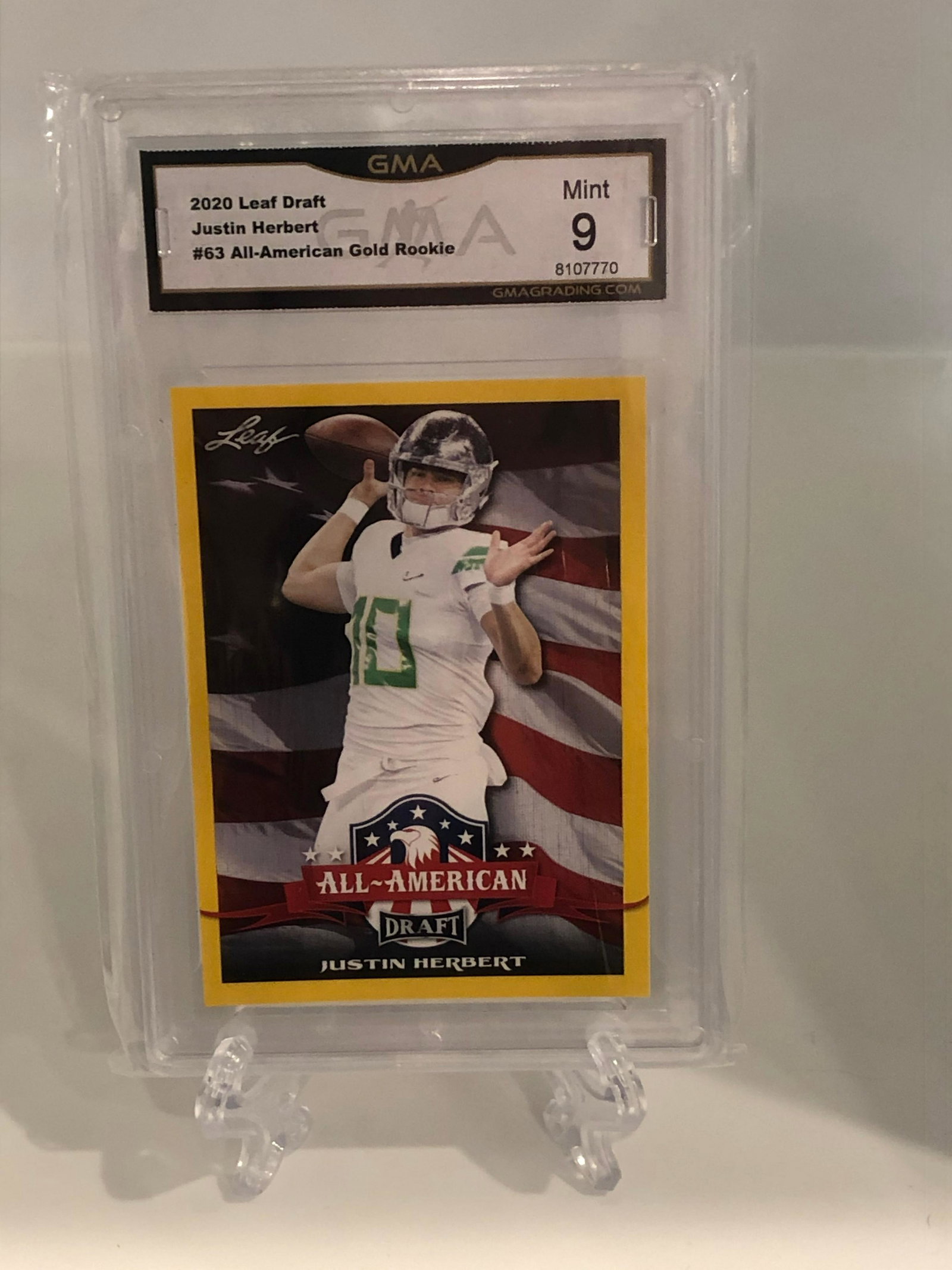Justin Herbert All American Gold Rookie GMA 9: GMA Graded Football Card
