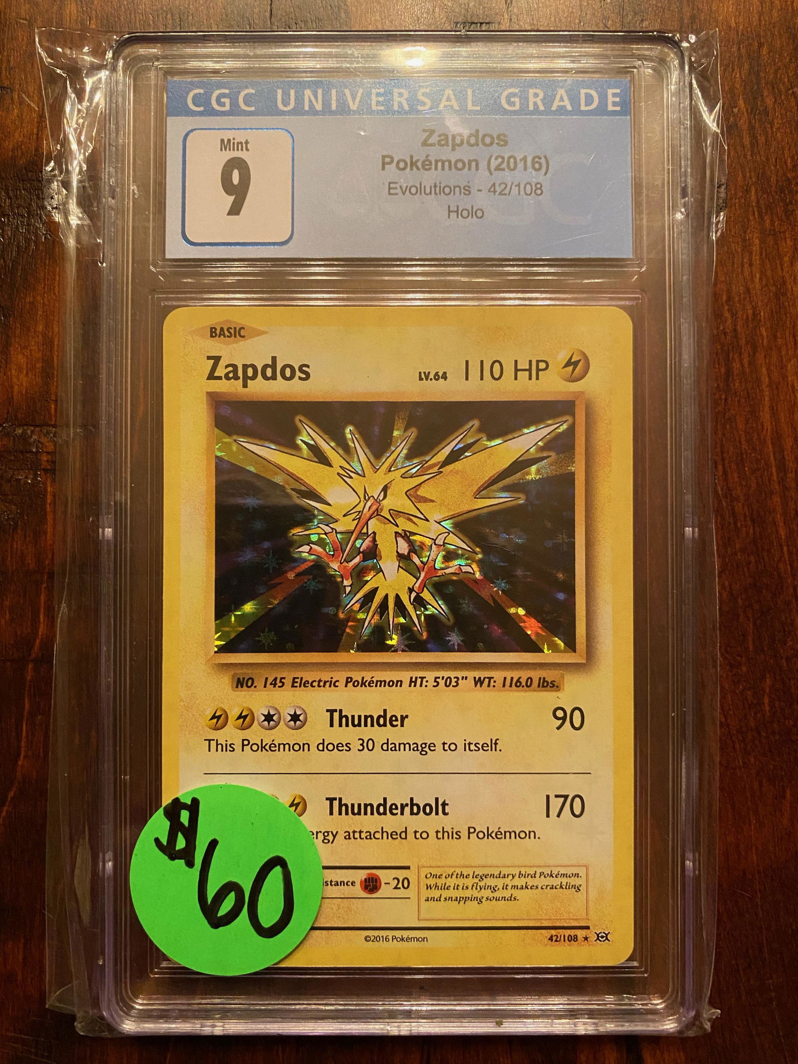 XY Evolutions Zapdos Holo CGC 9 (1 of 1)