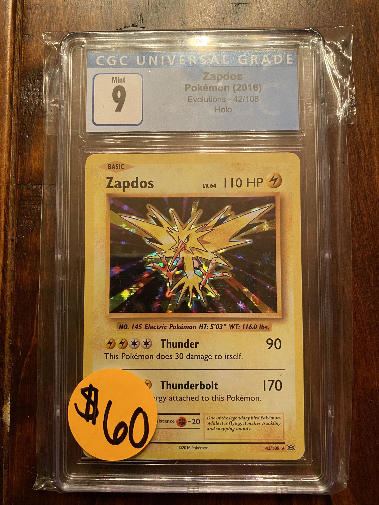 XY Evolutions Zapdos Holo CGC 9 (1 of 1)