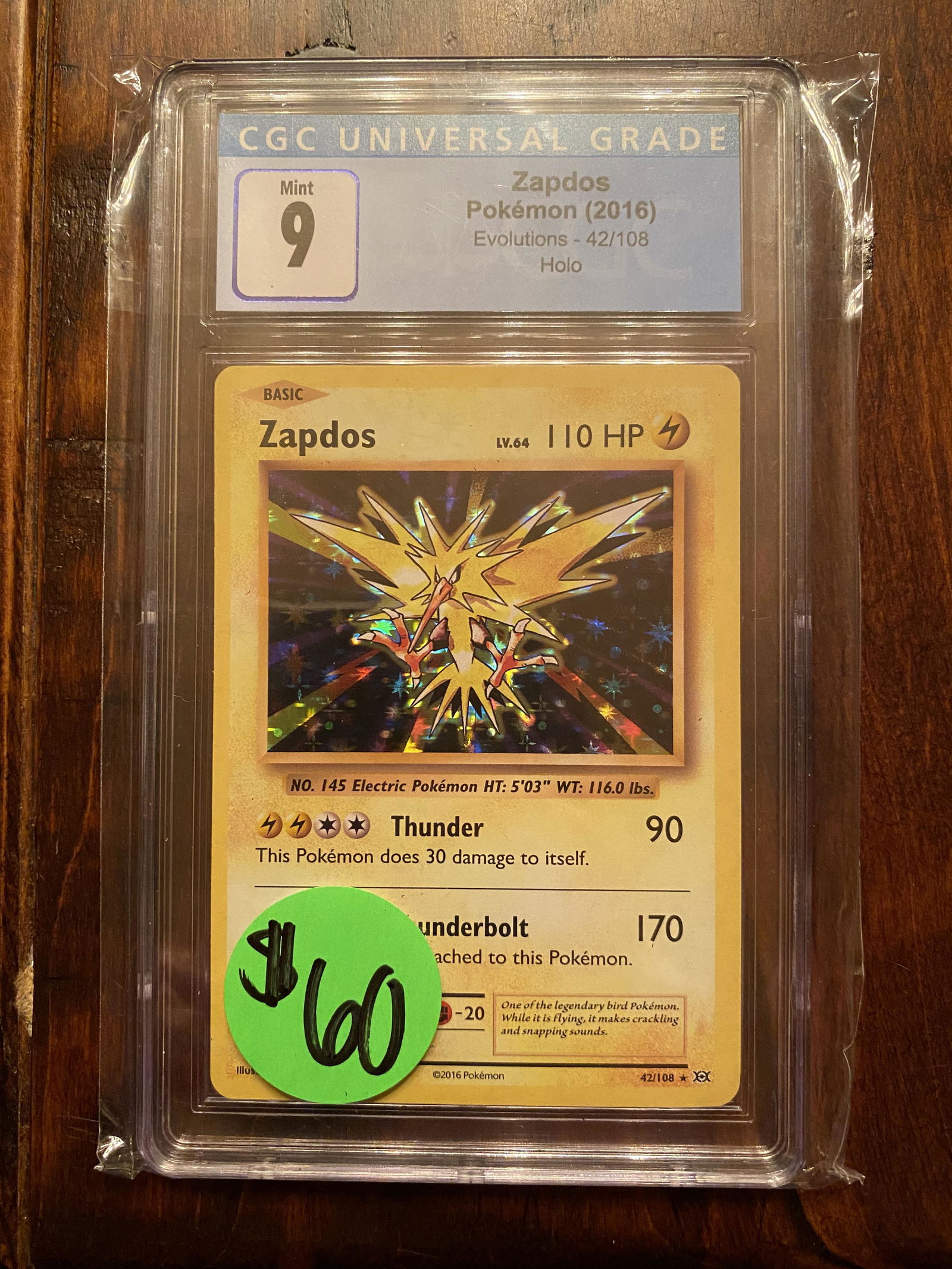 XY Evolutions Zapdos Holo CGC 9 (1 of 1)