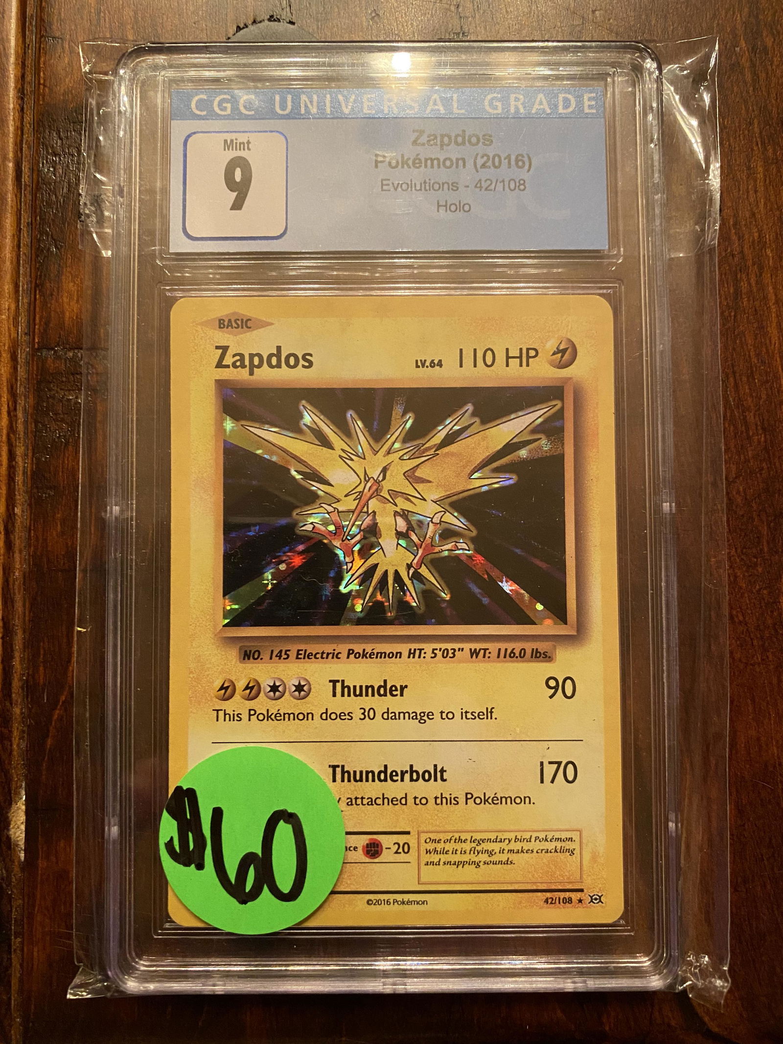 XY Evolutions Zapdos Holo CGC 9 (1 of 1)