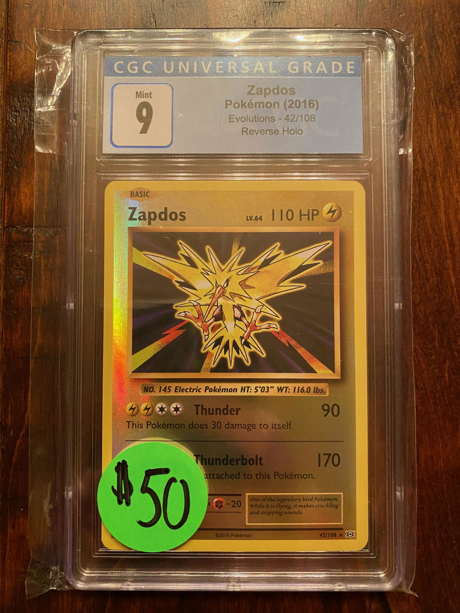 XY Evolutions Reverse Holo Zapdos CGC 9 (1 of 1)