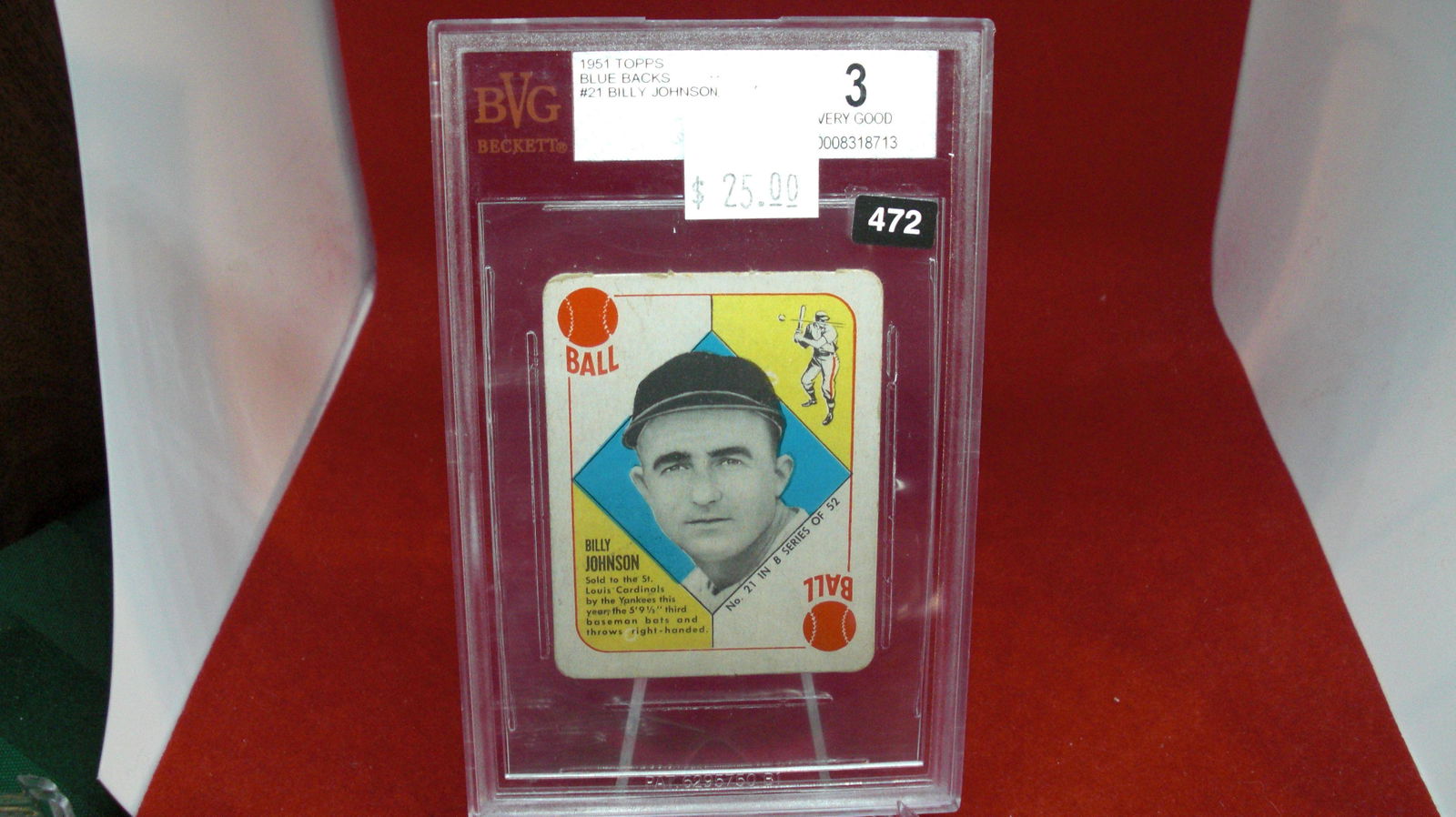 beckett graded 1951 billy johnson mint 3 (1 of 1)