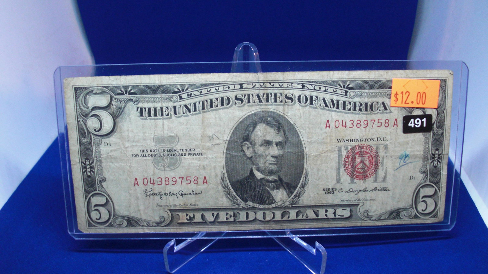 1963 $5 red seal: in protective case