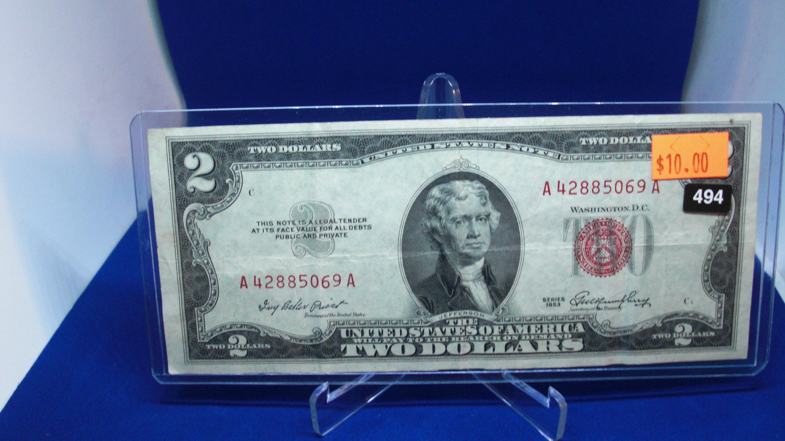 1953 $2 red seal: in protective case