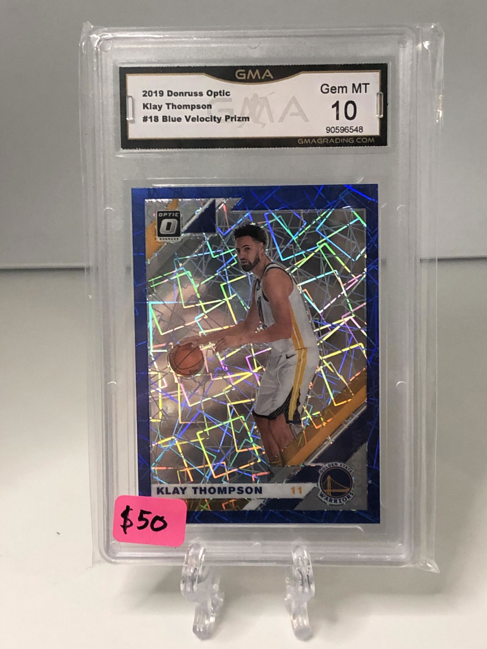 Klay Thompson Donruss Optic Blue Velocity Prizm GMA 10 (1 of 1)