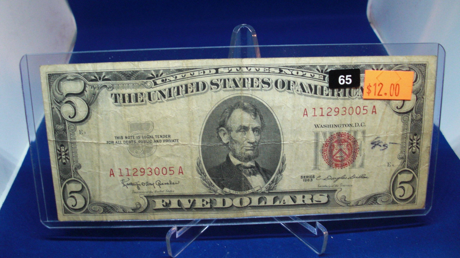 1963 $5 red seal: in nice holder