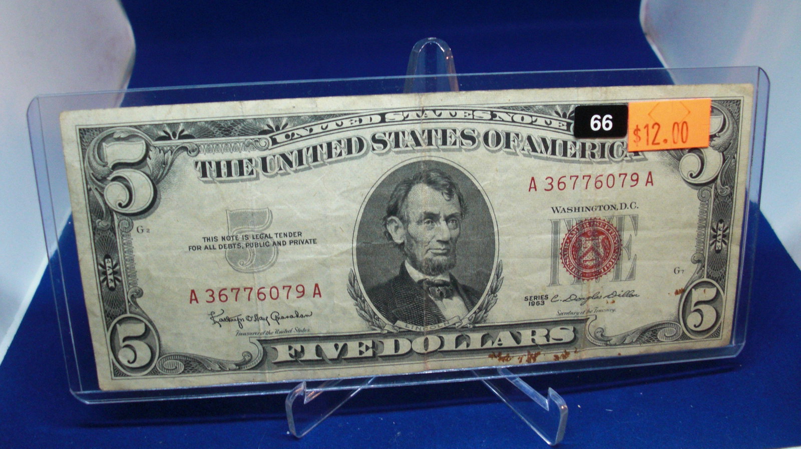 1963 $5 red seal: in nice holder