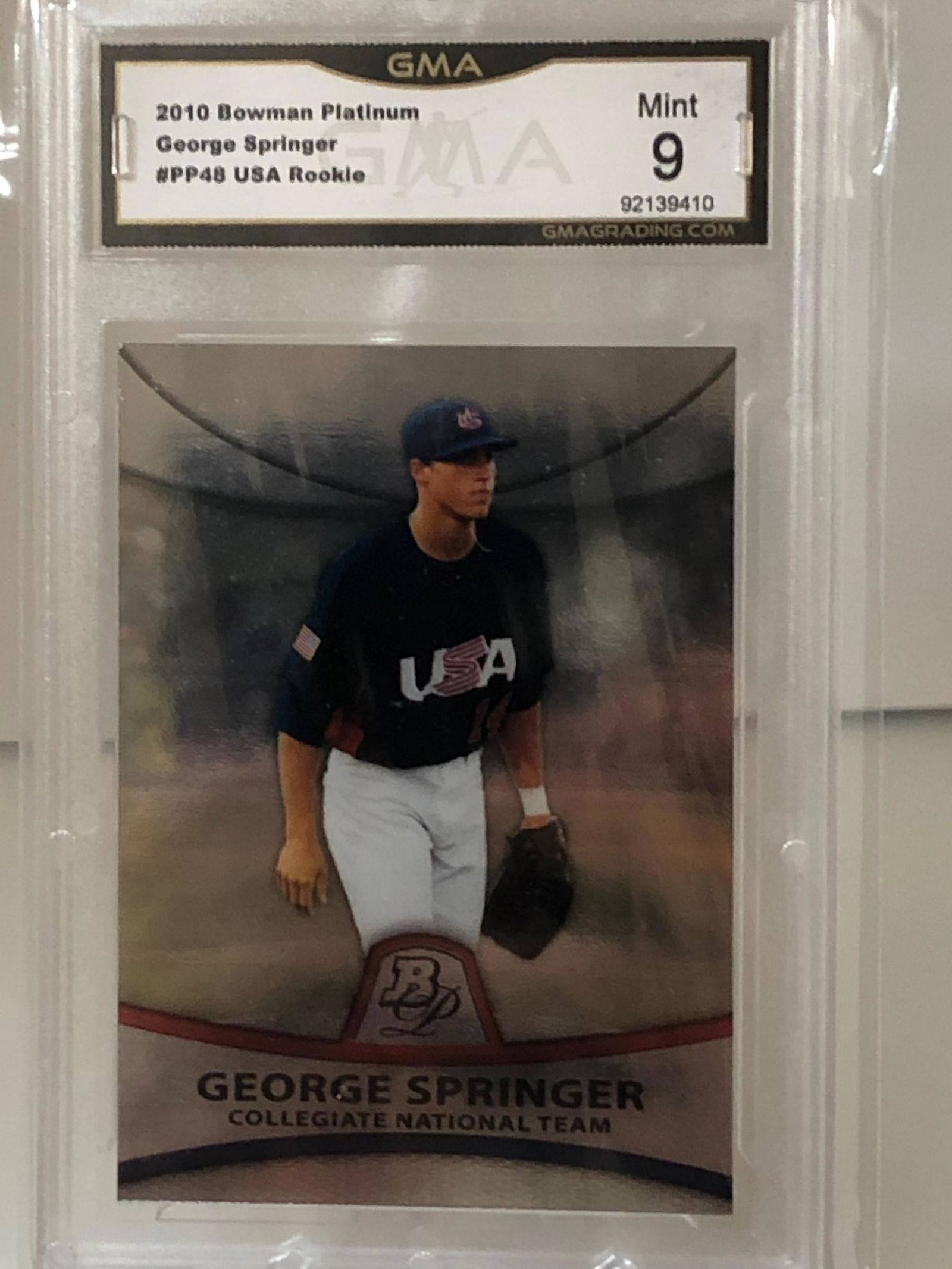 George Springer Bowman Platinum USA Rookie GMA 9 (1 of 1)