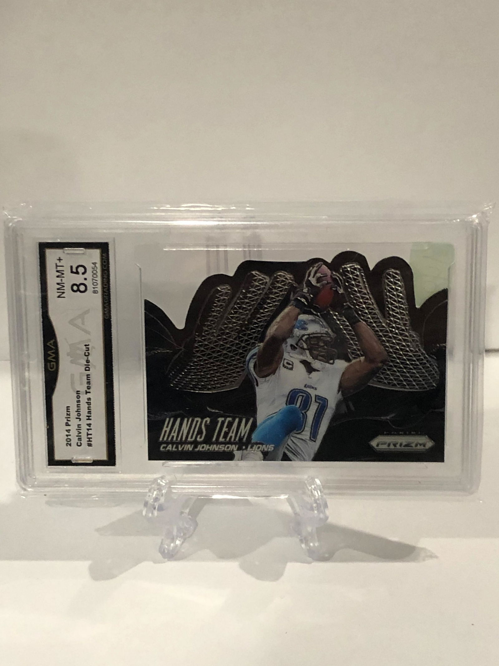 2014 Prizm Calvin Johnson Hands Team Die-Cut GMA 8.5 (1 of 1)