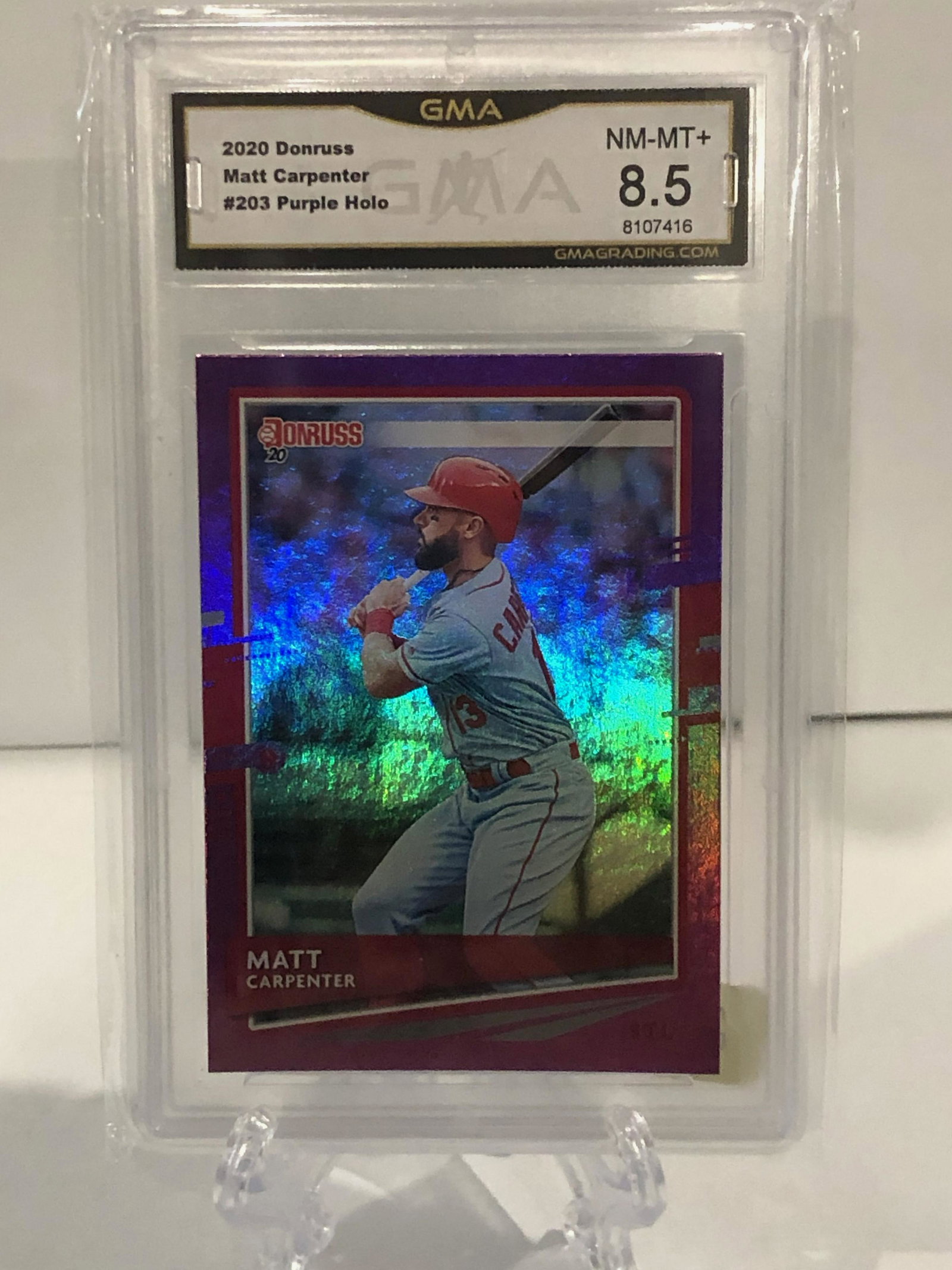 2020 Donruss Matt Carpenter Purple Holo GMA 8.5 (1 of 1)