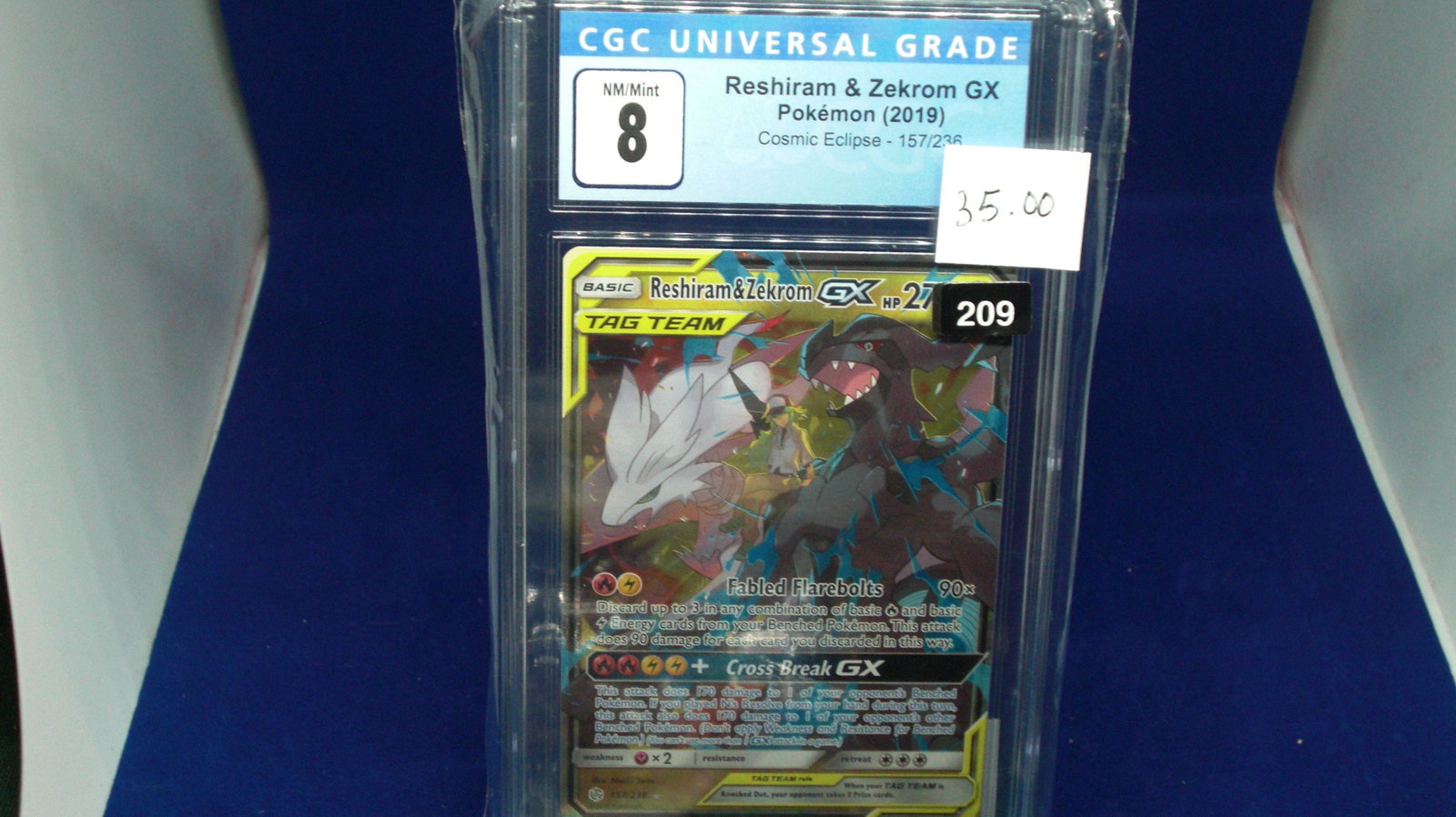 cgs graded reshiram and zekrom gx mint 8: in top loader