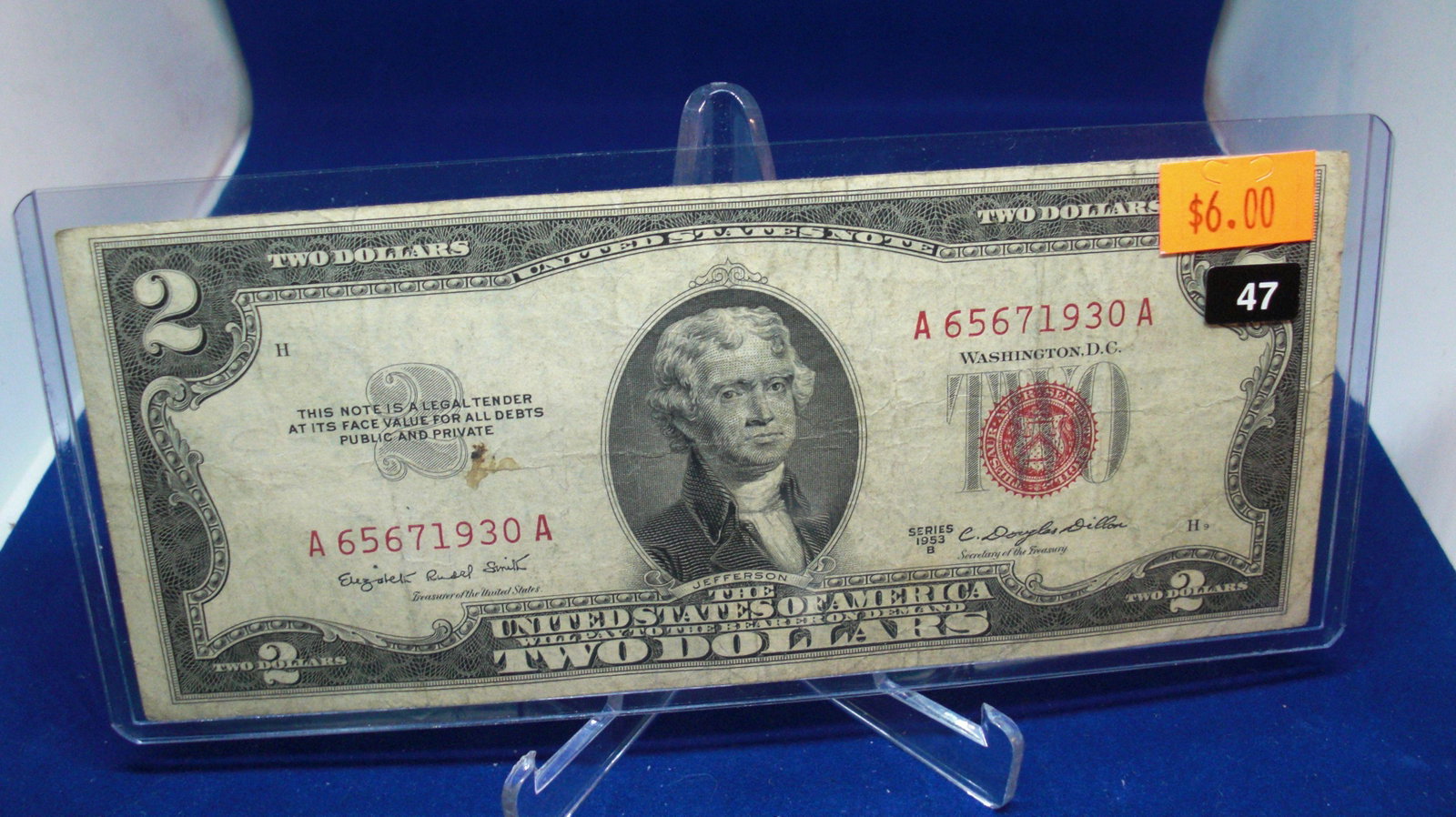 1953b $2 red seal: in top loader