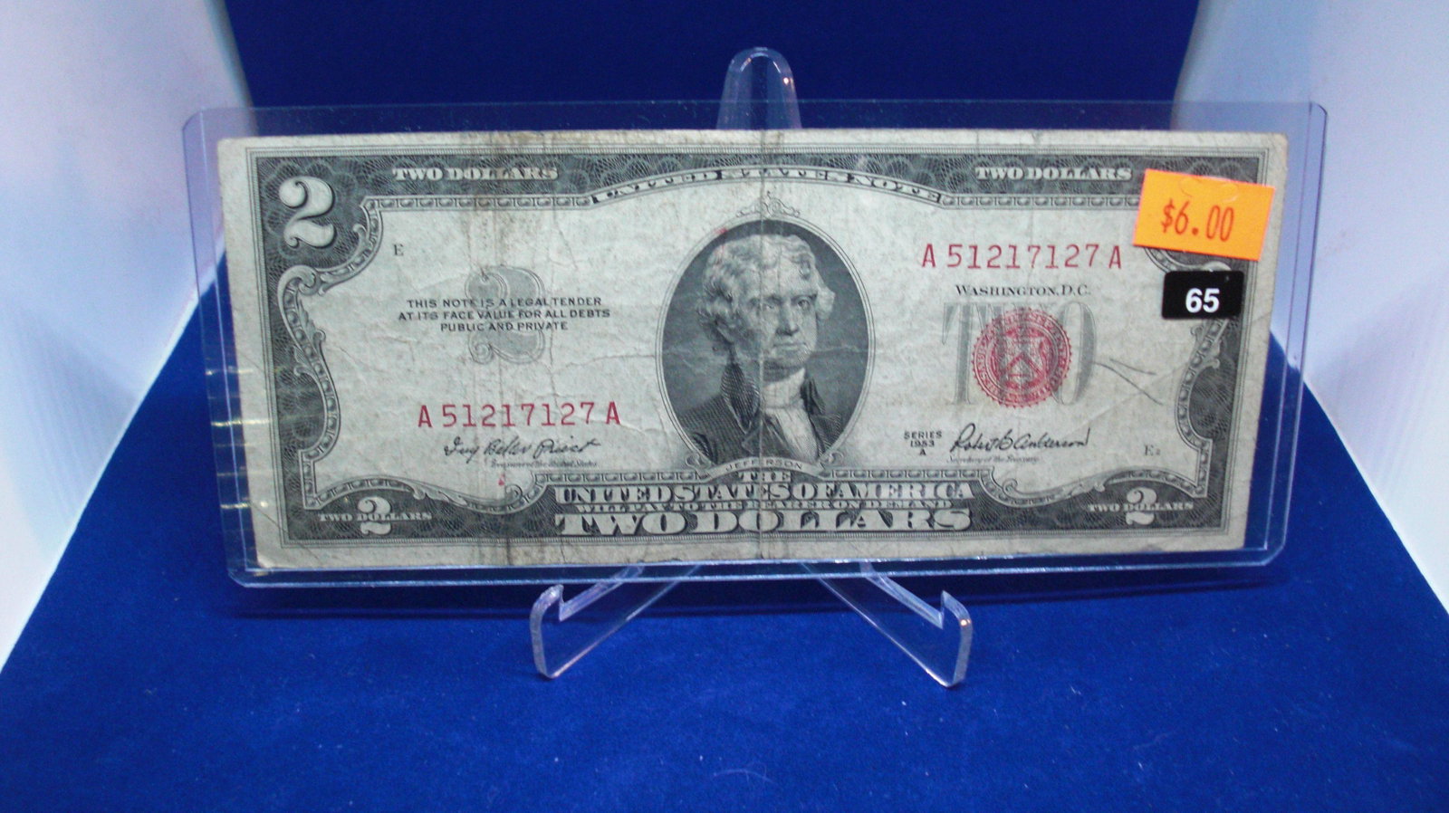 1953a $2 red seal: in nice case