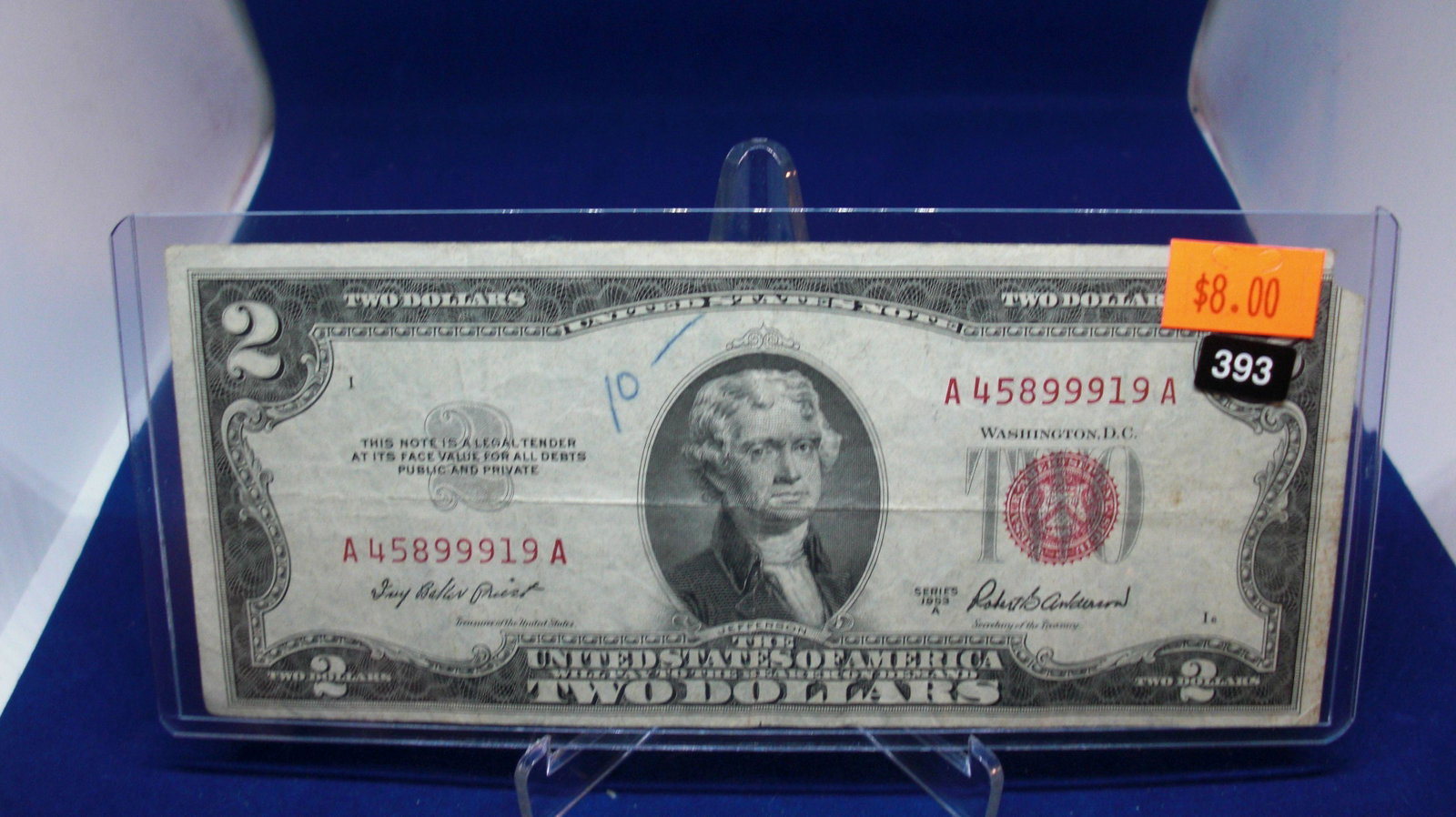 1953a $2 red seal: in nice holder
