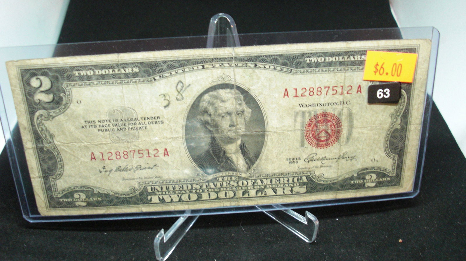 1953 $2 red seal: in nice holder