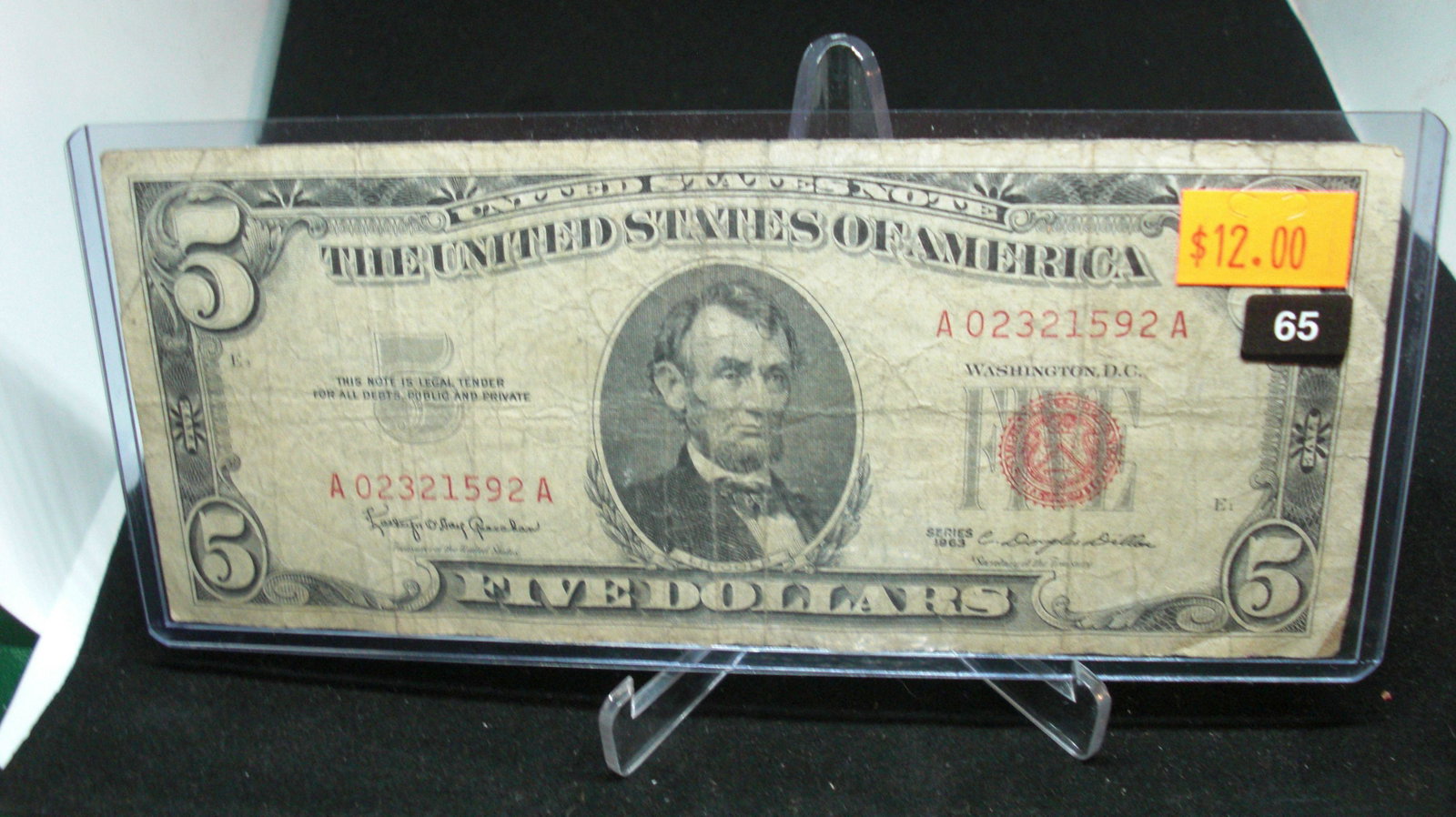 1963 $5 red seal: in nice holder