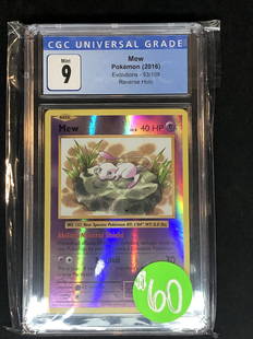 Mew XY Evolutions Reverse Holo CGC 9: Graded Pokemon Card